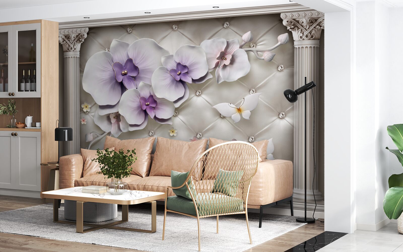 Фотошпалери Білосніжна орхідея, прикрашена золотом і перлами