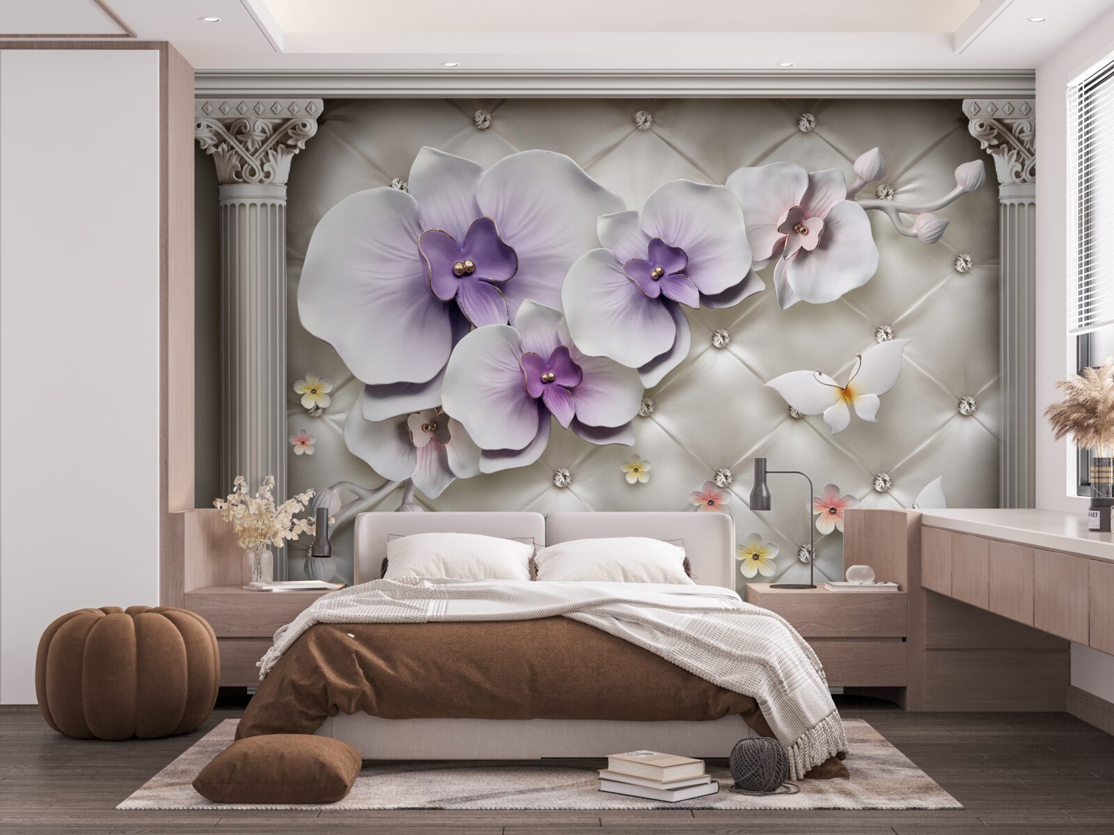 Фотошпалери Білосніжна орхідея, прикрашена золотом і перлами