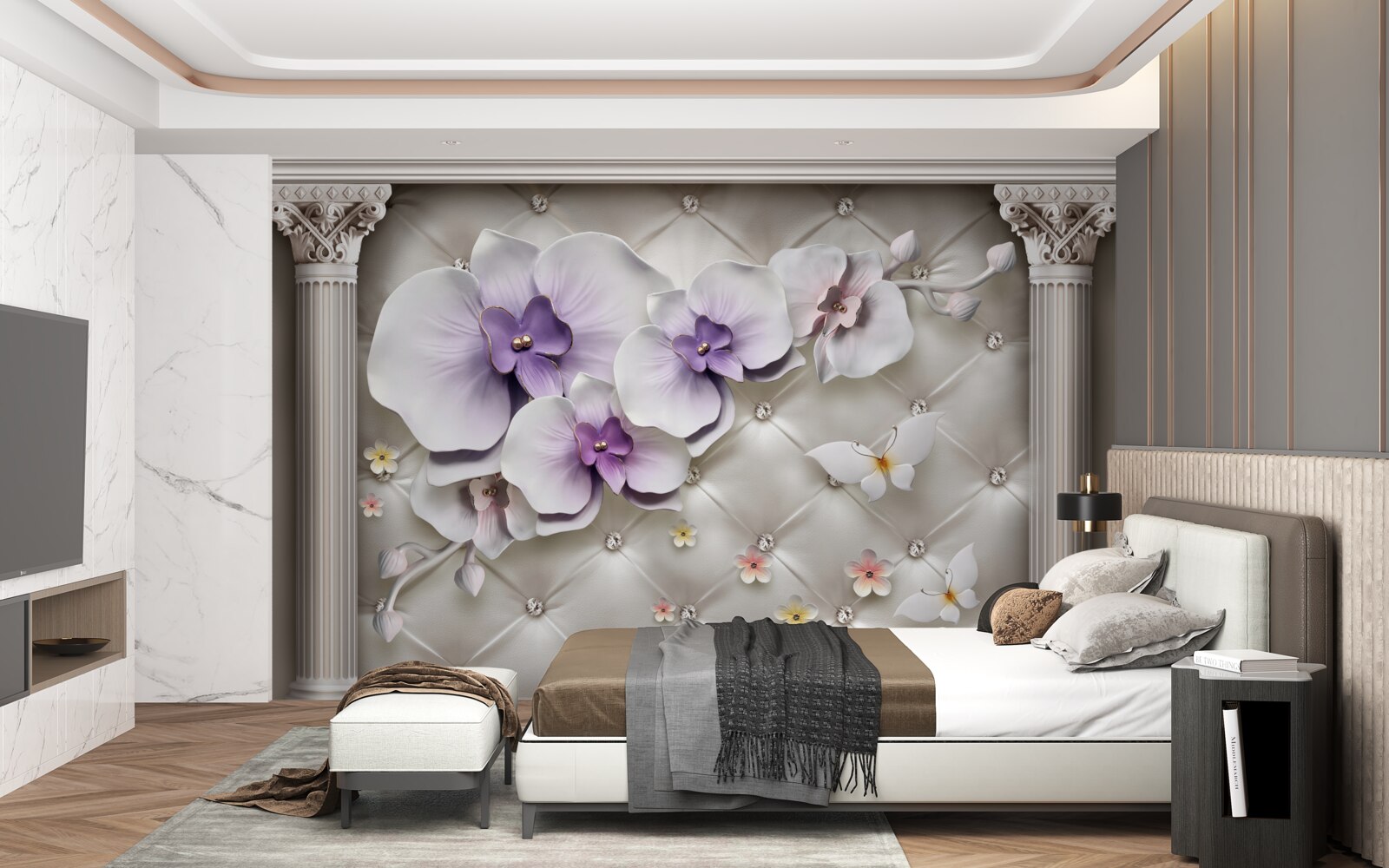 Фотошпалери Білосніжна орхідея, прикрашена золотом і перлами