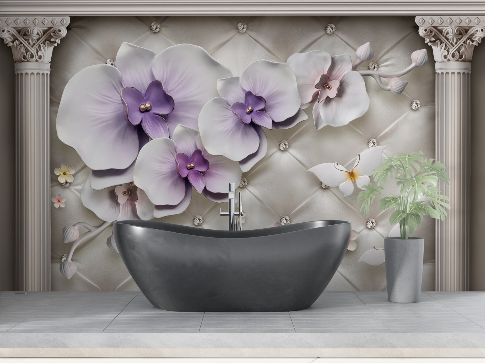 Фотошпалери Білосніжна орхідея, прикрашена золотом і перлами