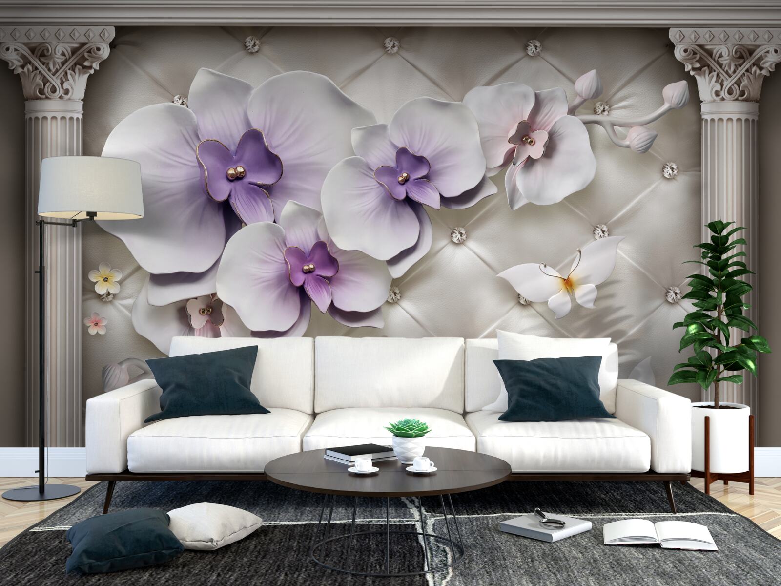 Фотошпалери Білосніжна орхідея, прикрашена золотом і перлами