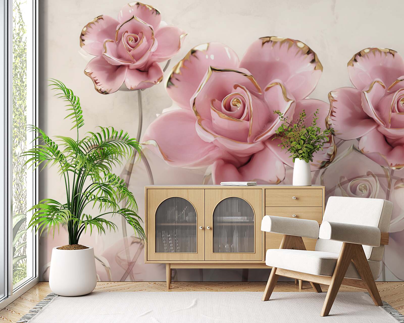 Фотошпалери стильна рожева троянда з ніжними щічками