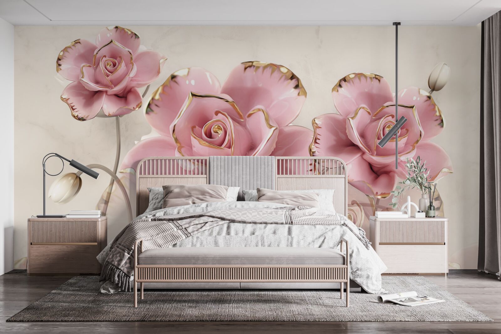 Фотошпалери стильна рожева троянда з ніжними щічками