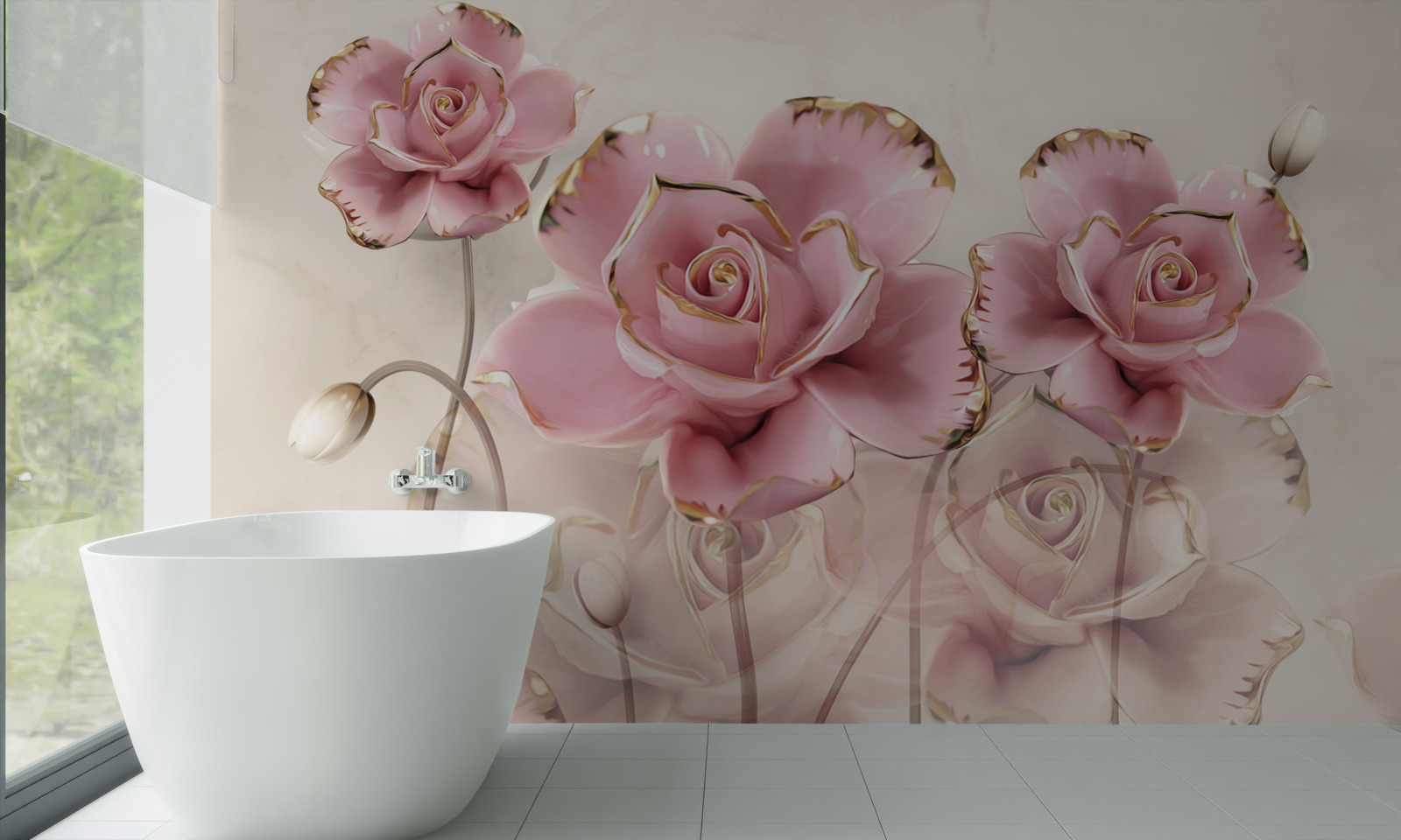 Фотошпалери стильна рожева троянда з ніжними щічками