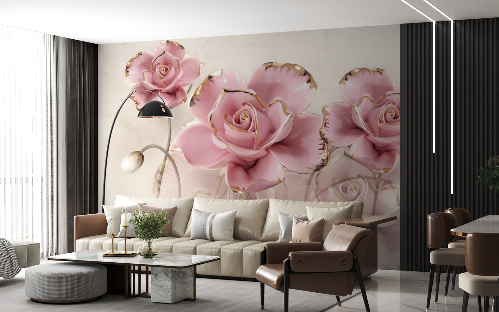 Фотошпалери стильна рожева троянда з ніжними щічками