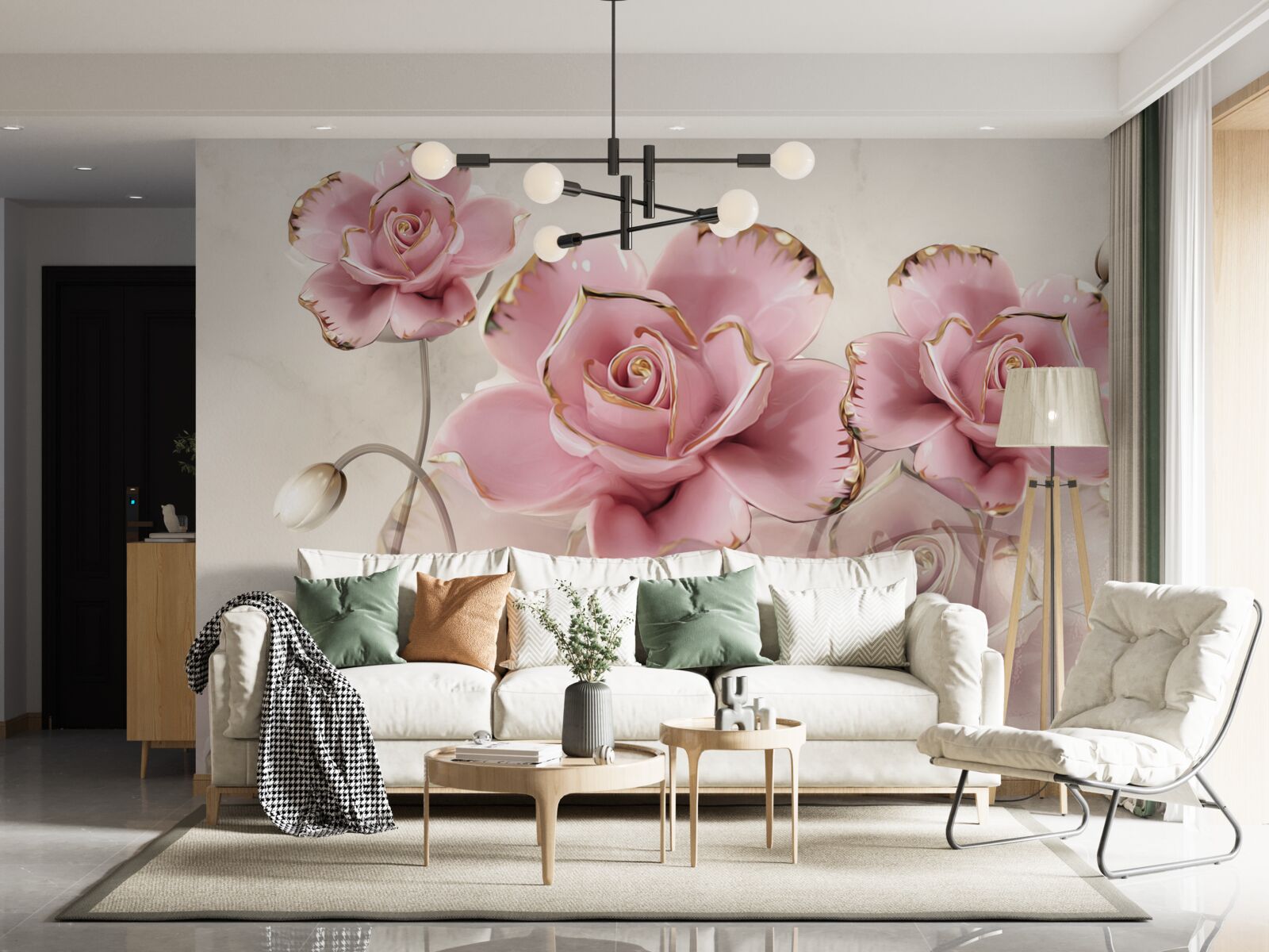Фотошпалери стильна рожева троянда з ніжними щічками