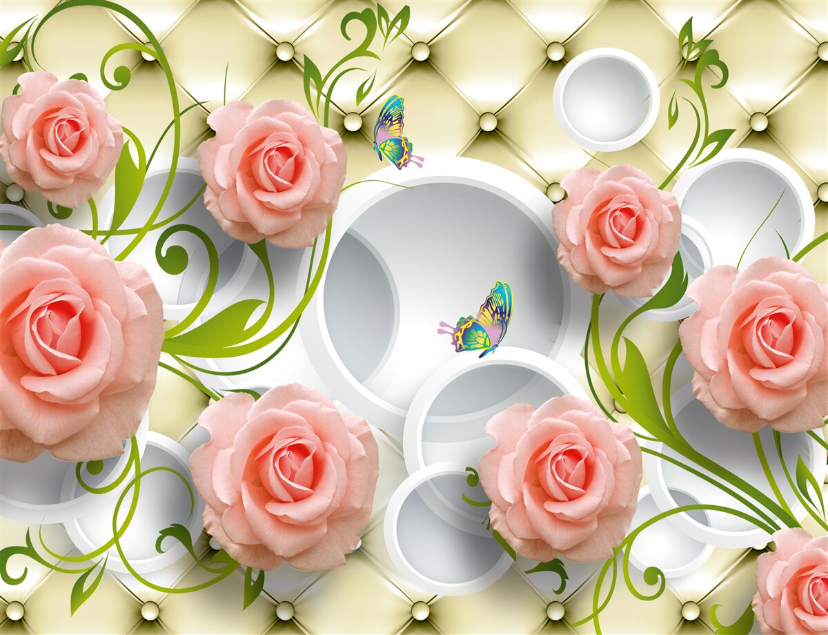 Фотошпалери рожева троянда на бежевому тлі на гілці