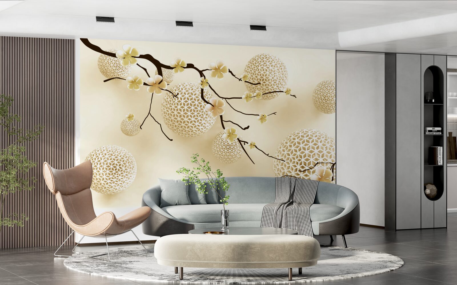 Фотошпалери бруньки на гілках і золоті кульки