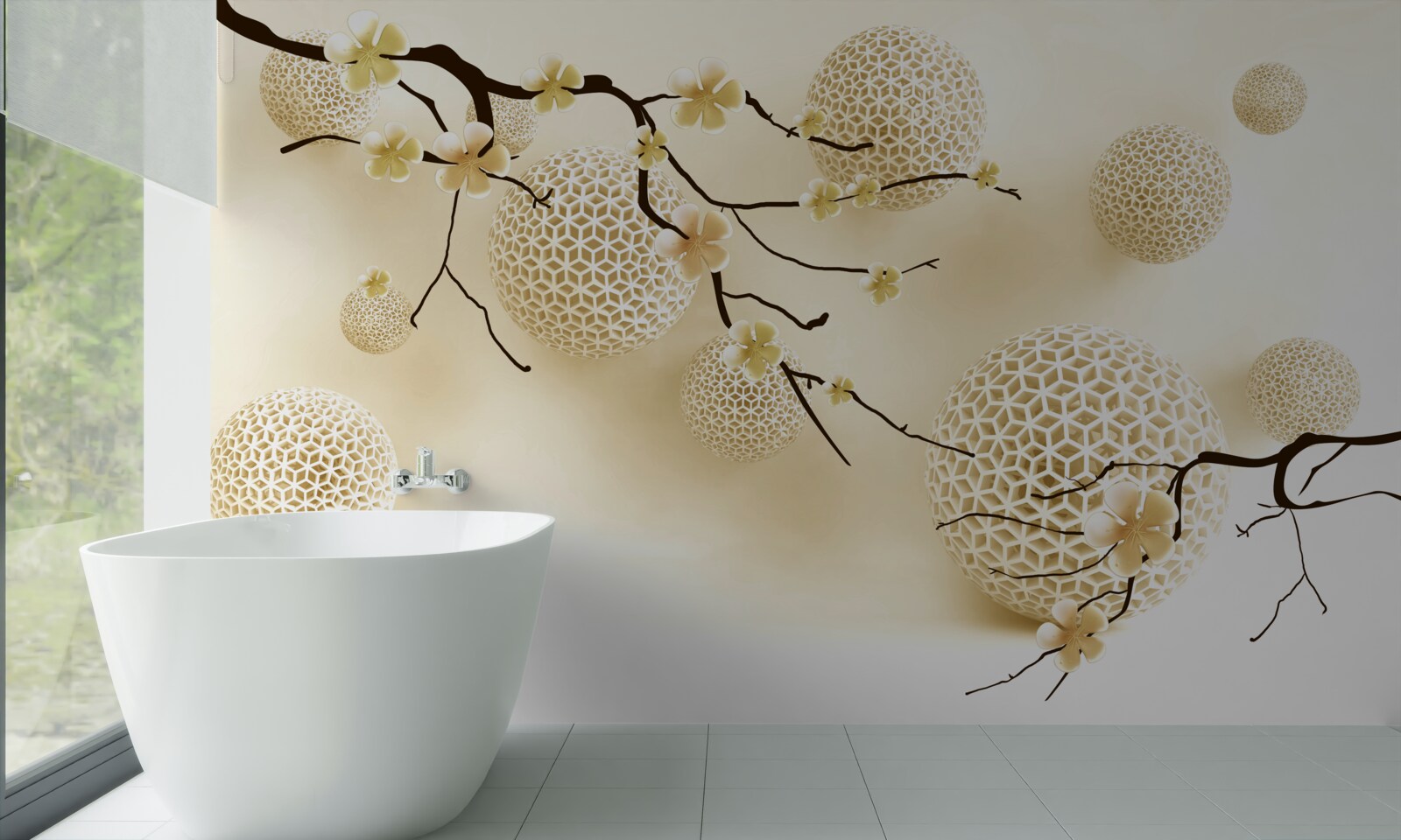 Фотошпалери бруньки на гілках і золоті кульки