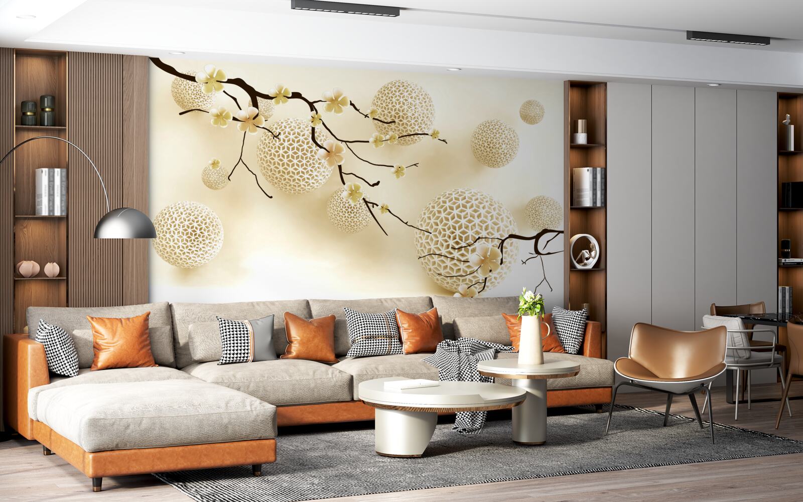 Фотошпалери бруньки на гілках і золоті кульки