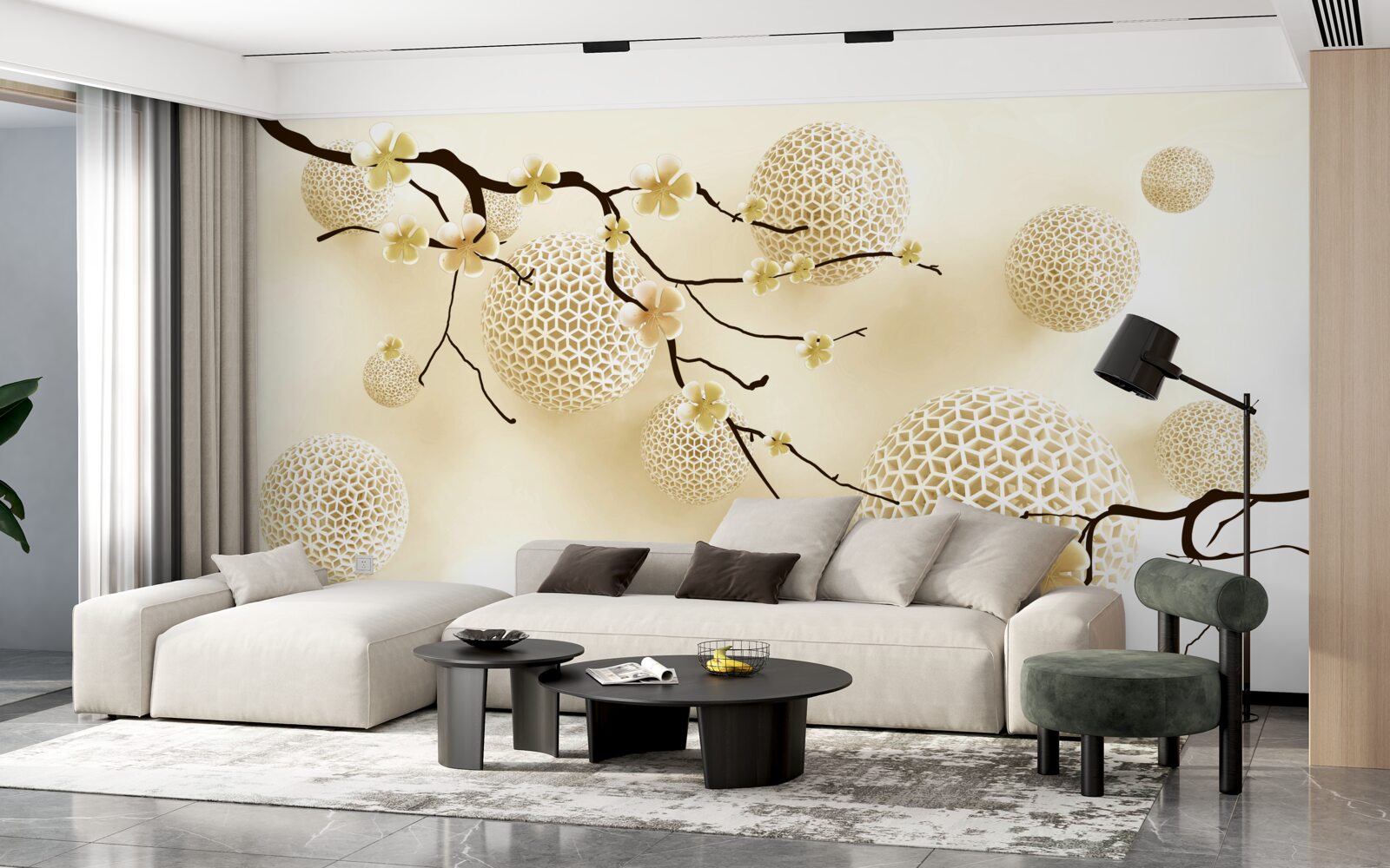 Фотошпалери бруньки на гілках і золоті кульки