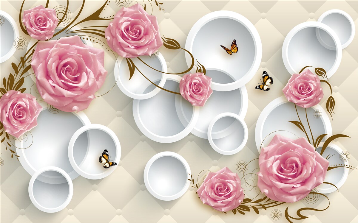 Фотошпалери на геометричному тлі ніжна троянда в рожевому кущі