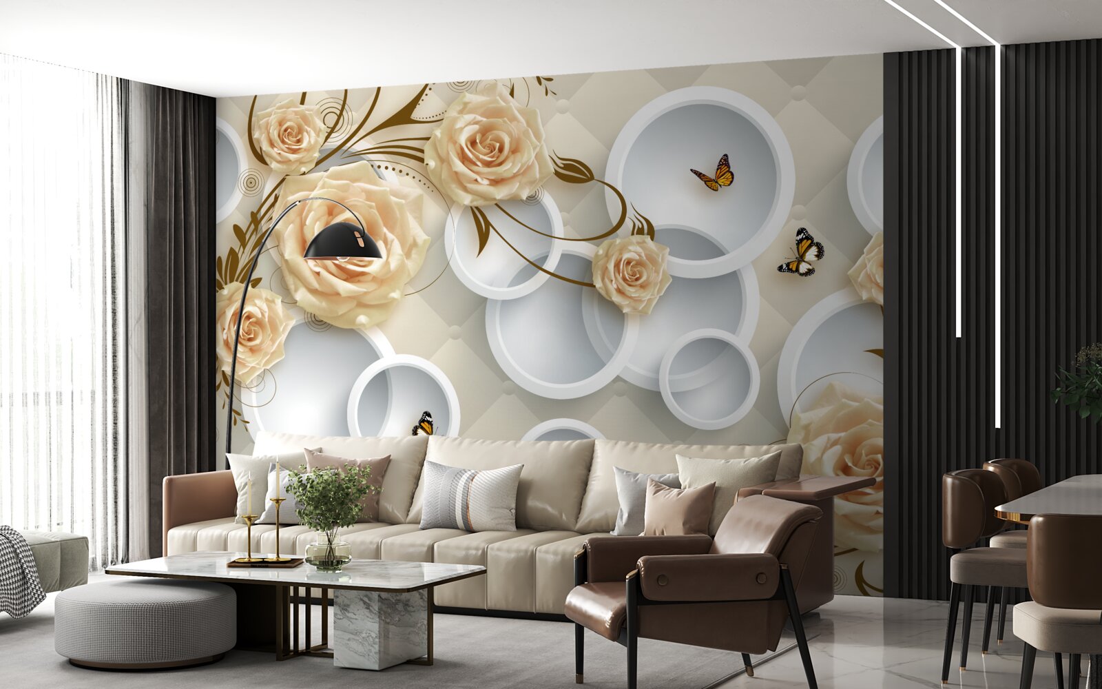 Фотошпалери бронзові гілочки троянди з вигадливим золотим декором