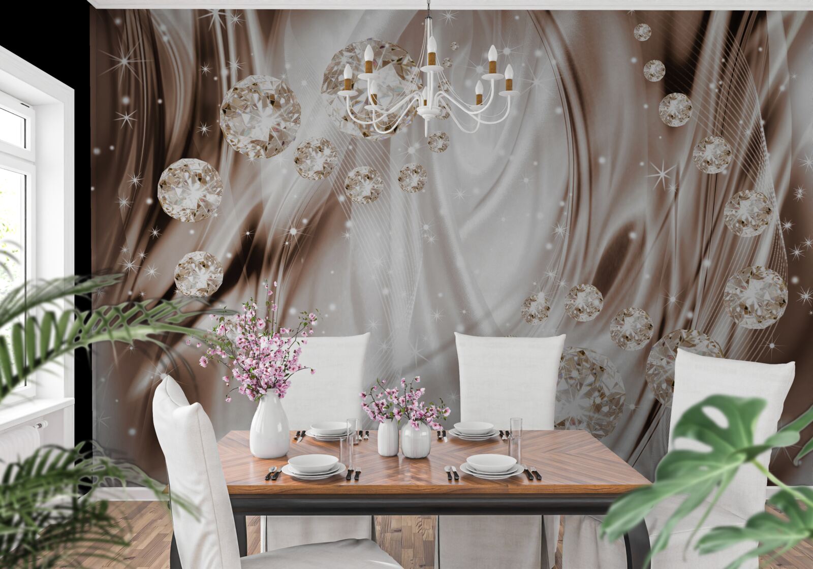 Фотошпалери коричневий шовк із золотою фурнітурою