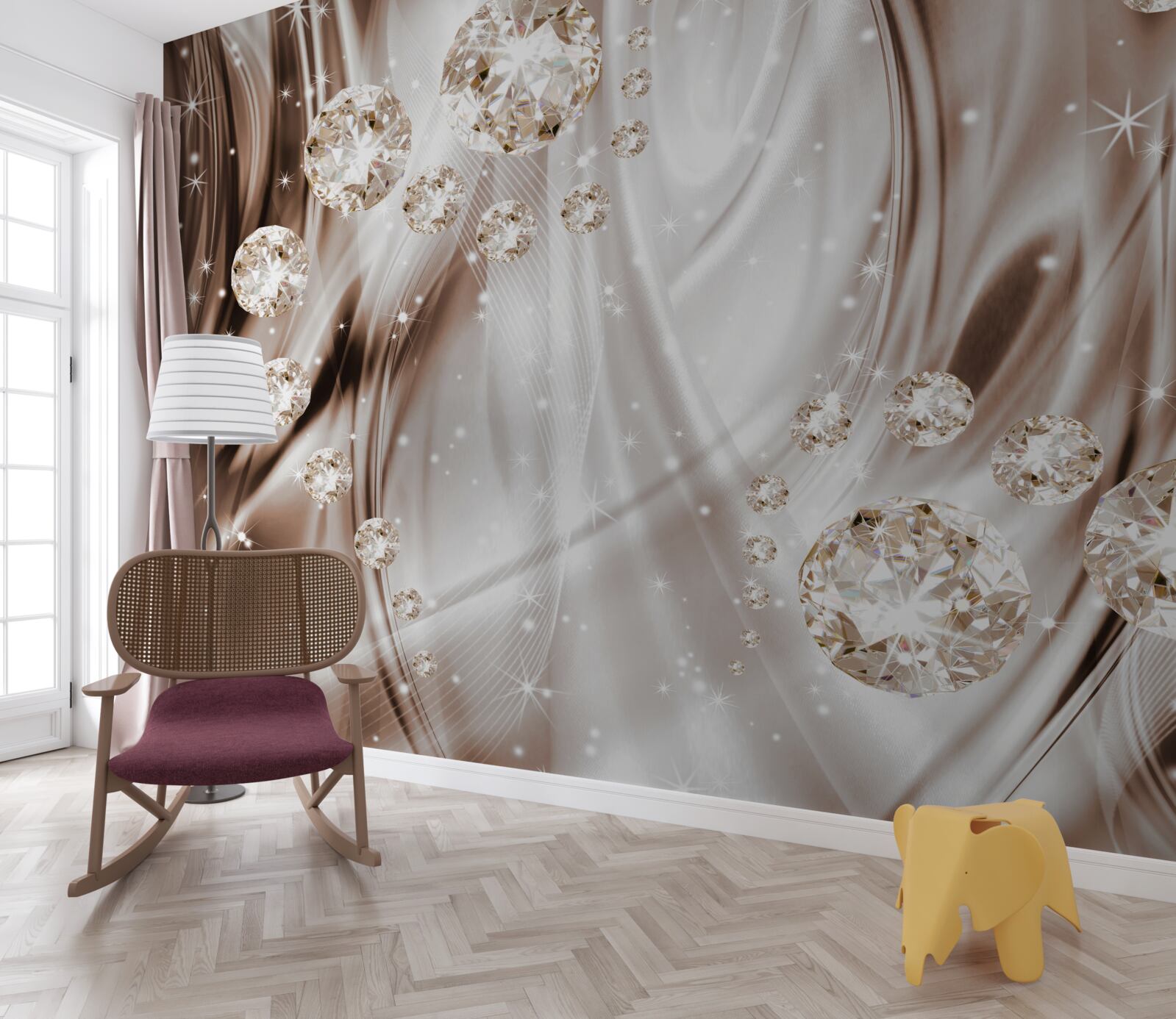 Фотошпалери коричневий шовк із золотою фурнітурою