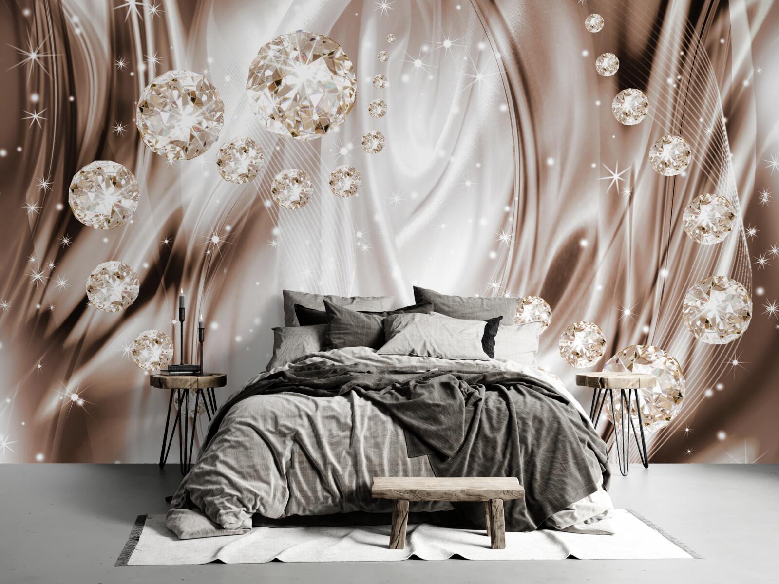 Фотошпалери коричневий шовк із золотою фурнітурою