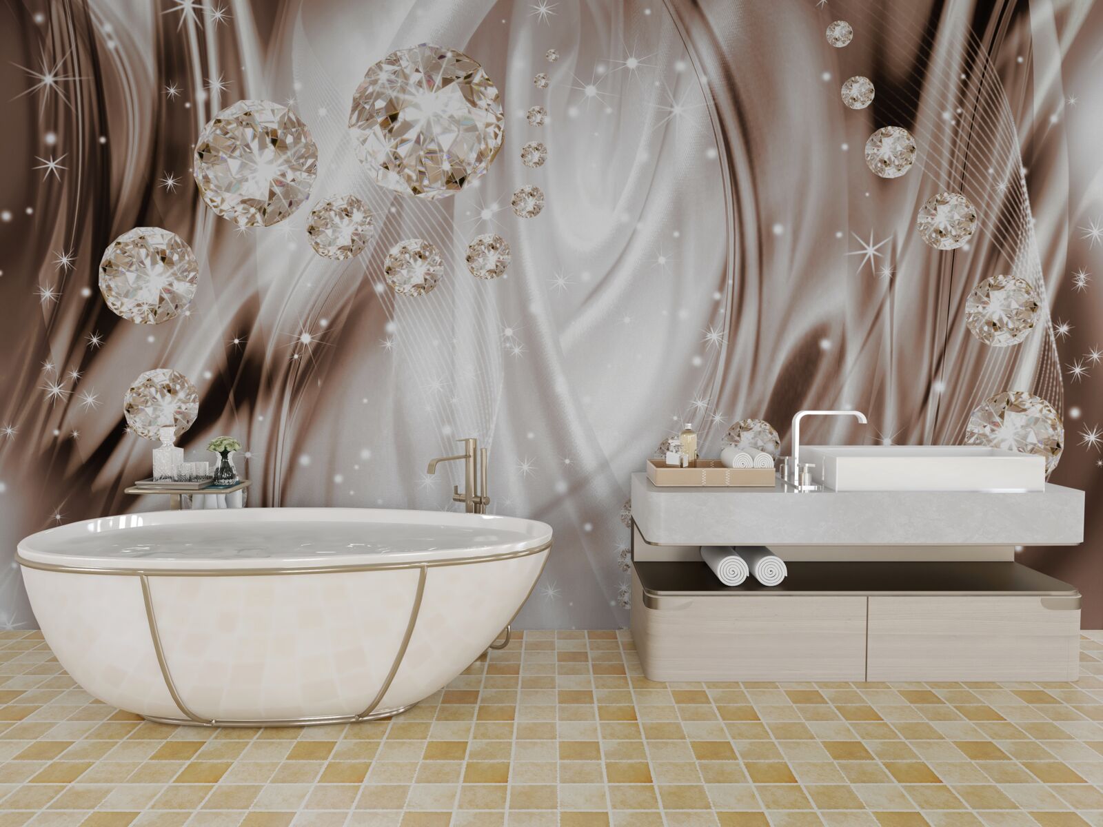 Фотошпалери коричневий шовк із золотою фурнітурою