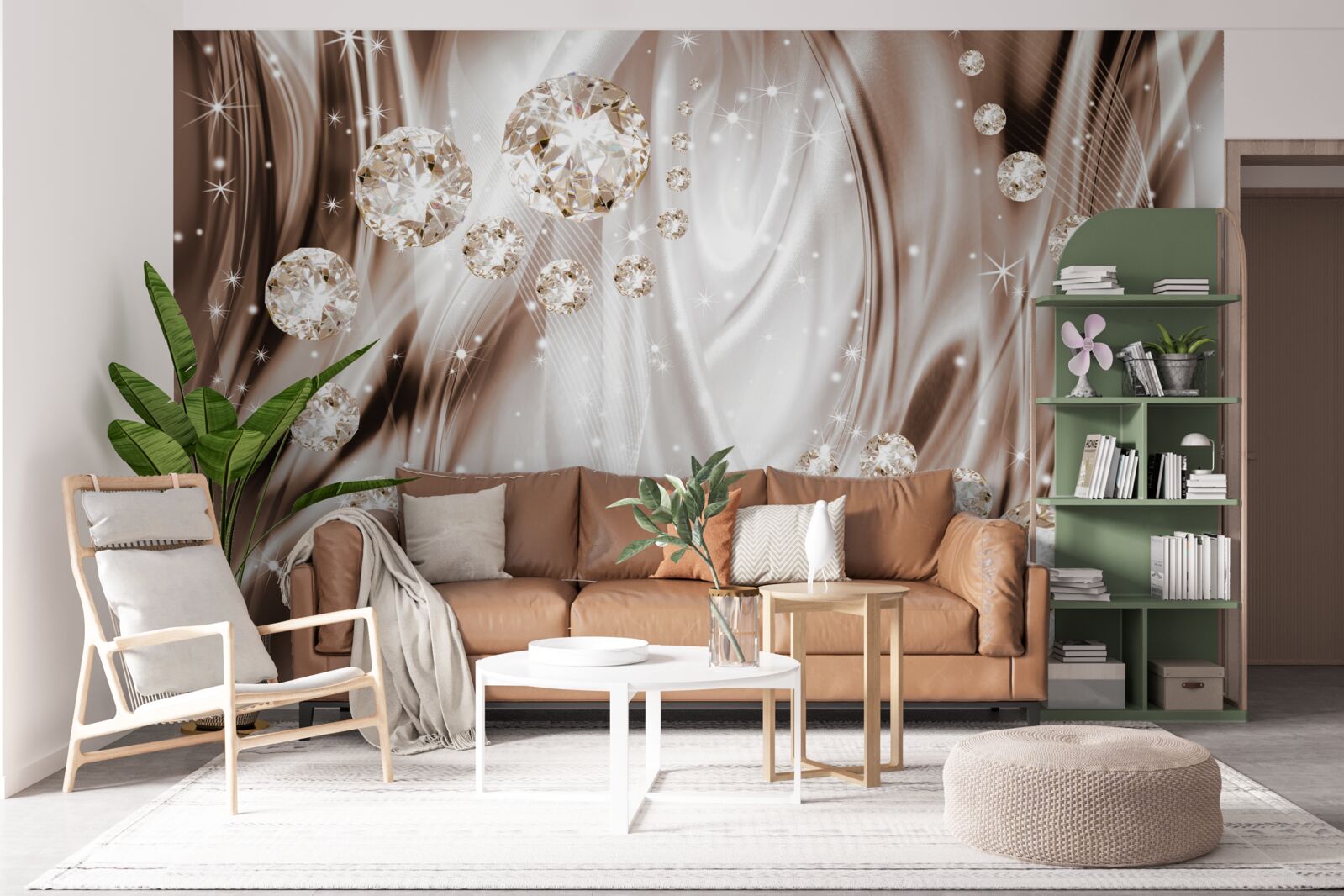 Фотошпалери коричневий шовк із золотою фурнітурою