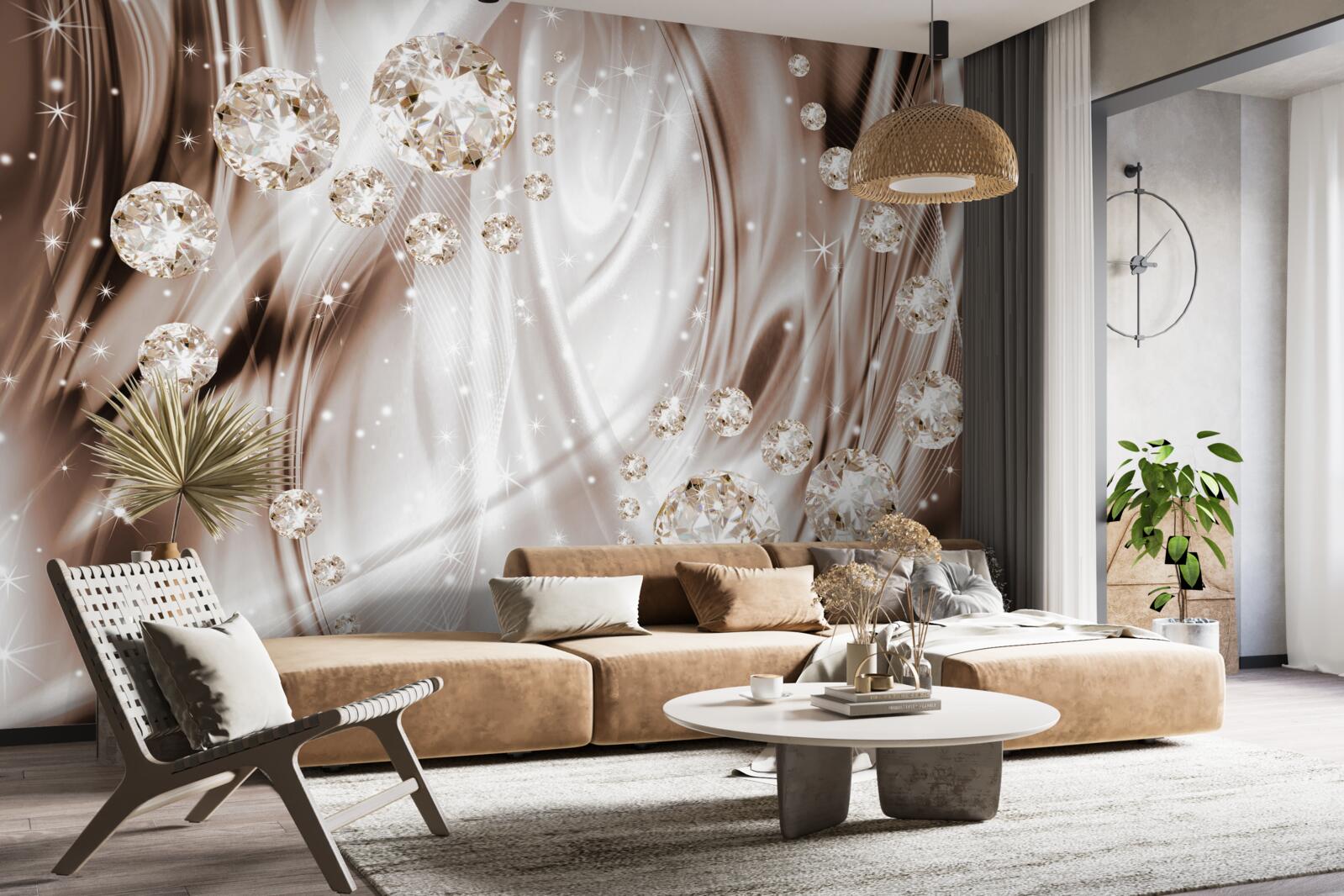 Фотошпалери коричневий шовк із золотою фурнітурою