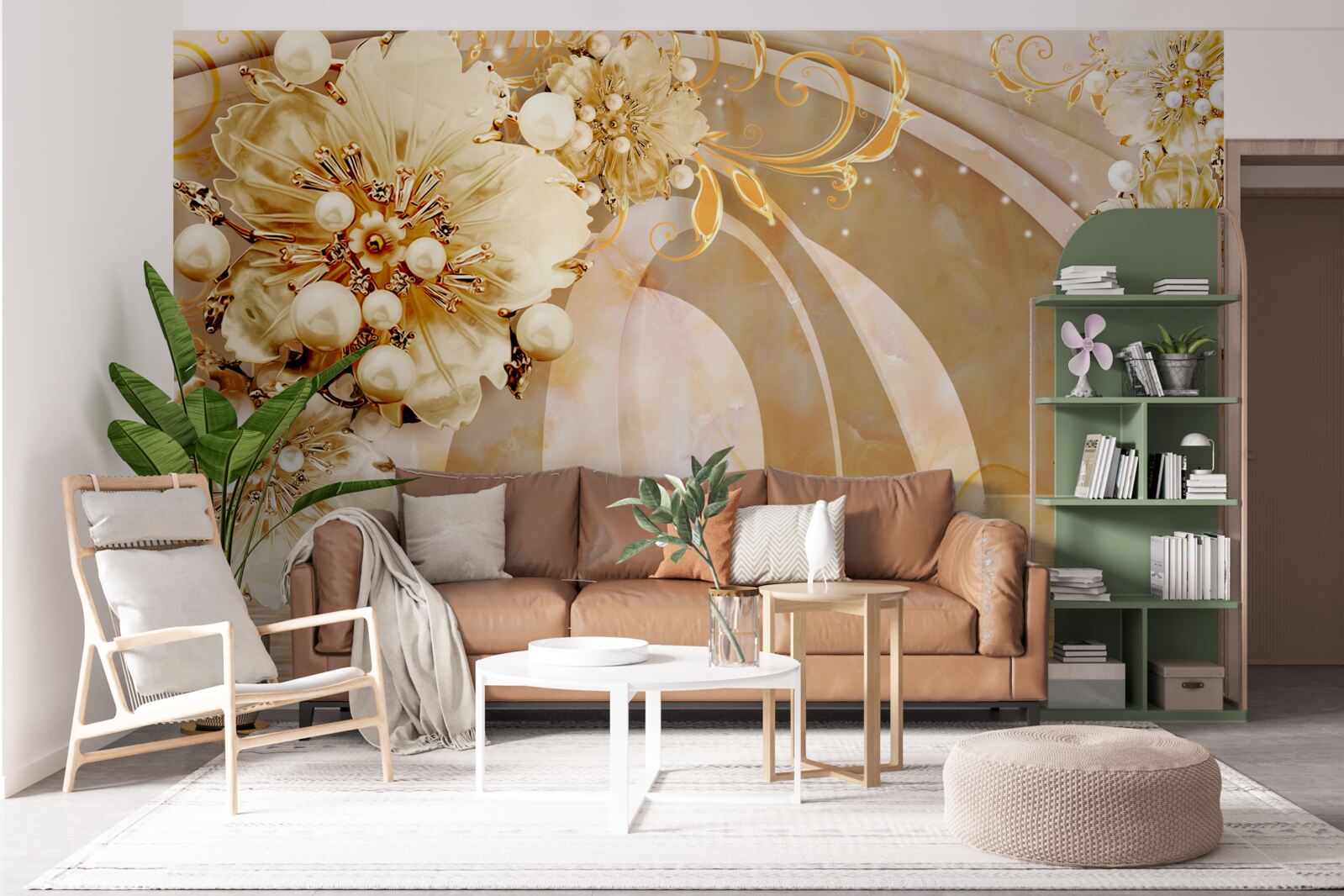 Фотошпалери озеро, що виблискує золотом, в якому плавають лебеді і ростуть квіти