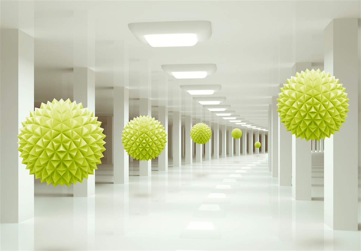 Фотошпалери тунель у перспективі в оточенні жовтих кульок