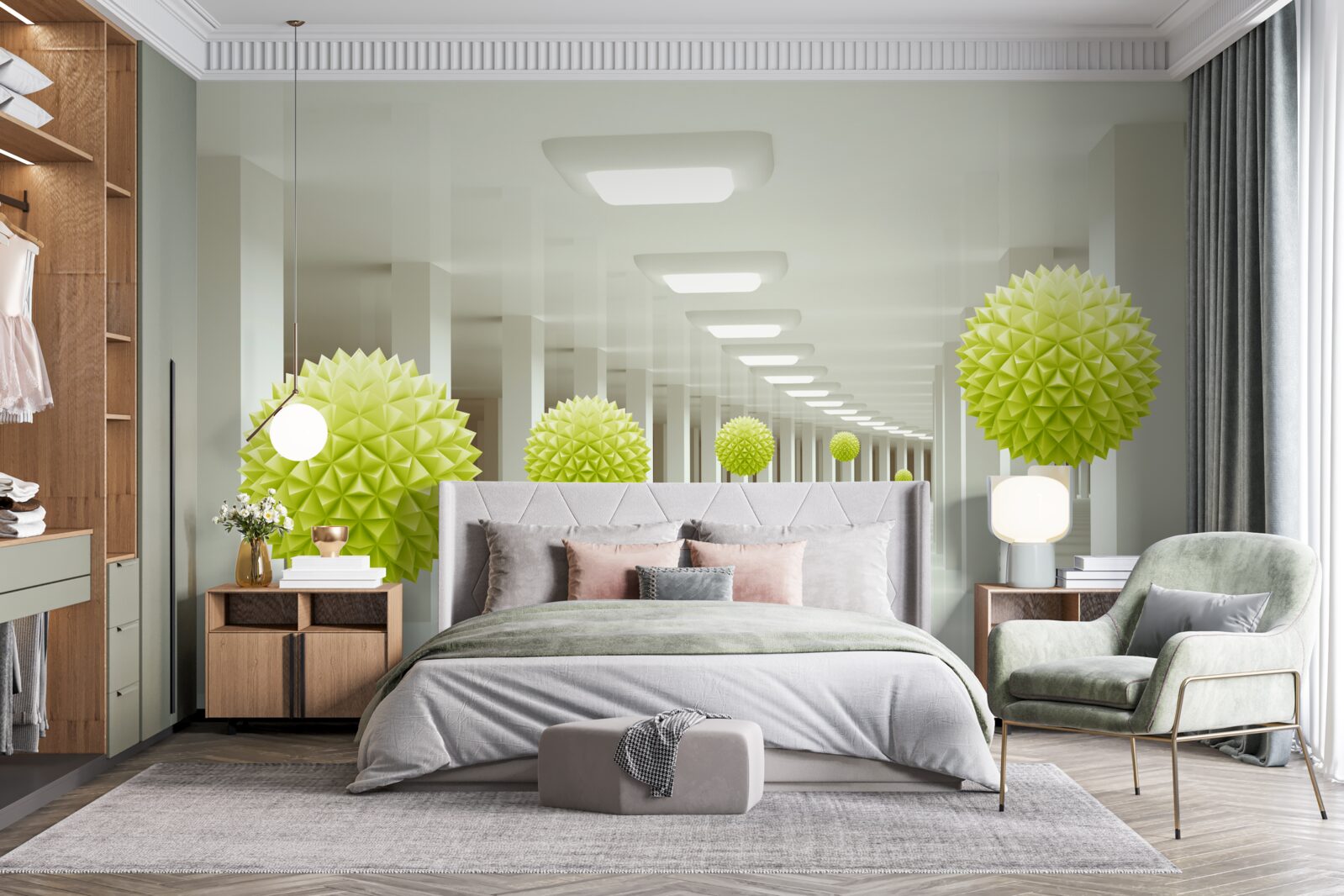 Фотошпалери тунель у перспективі в оточенні жовтих кульок