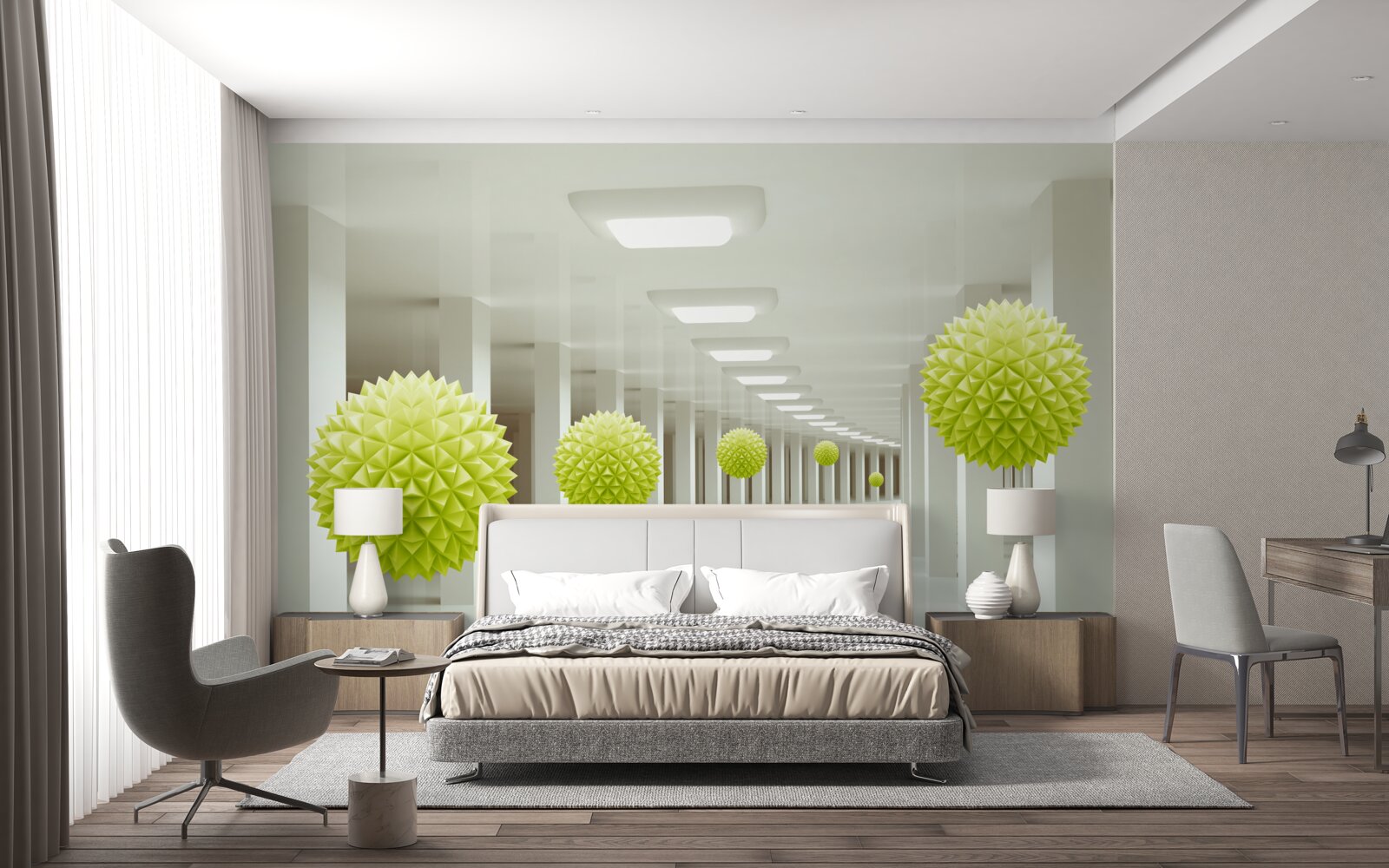 Фотошпалери тунель у перспективі в оточенні жовтих кульок