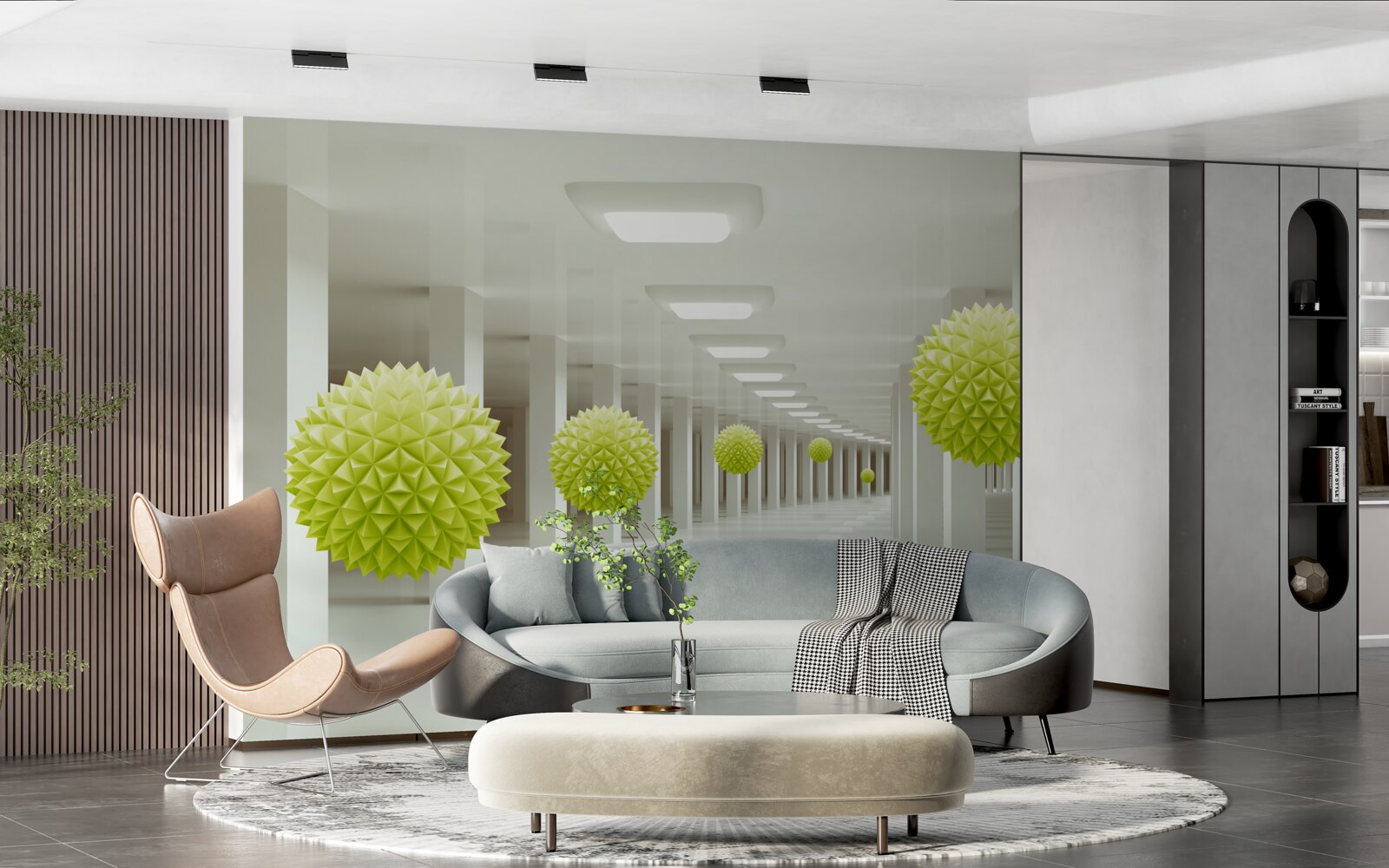 Фотошпалери тунель у перспективі в оточенні жовтих кульок