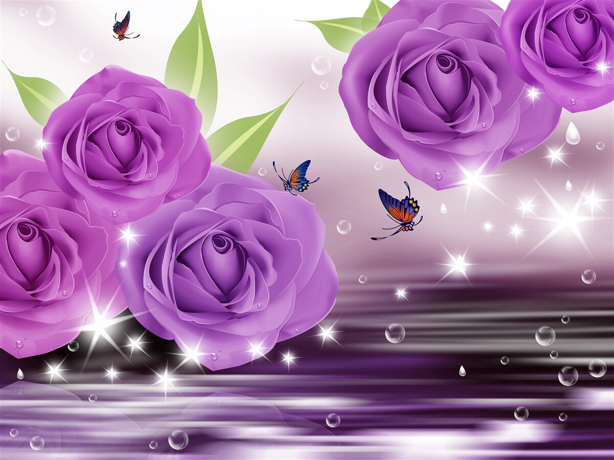 Фотошпалери метелики та троянди мають колір темно-фіолетового бузку