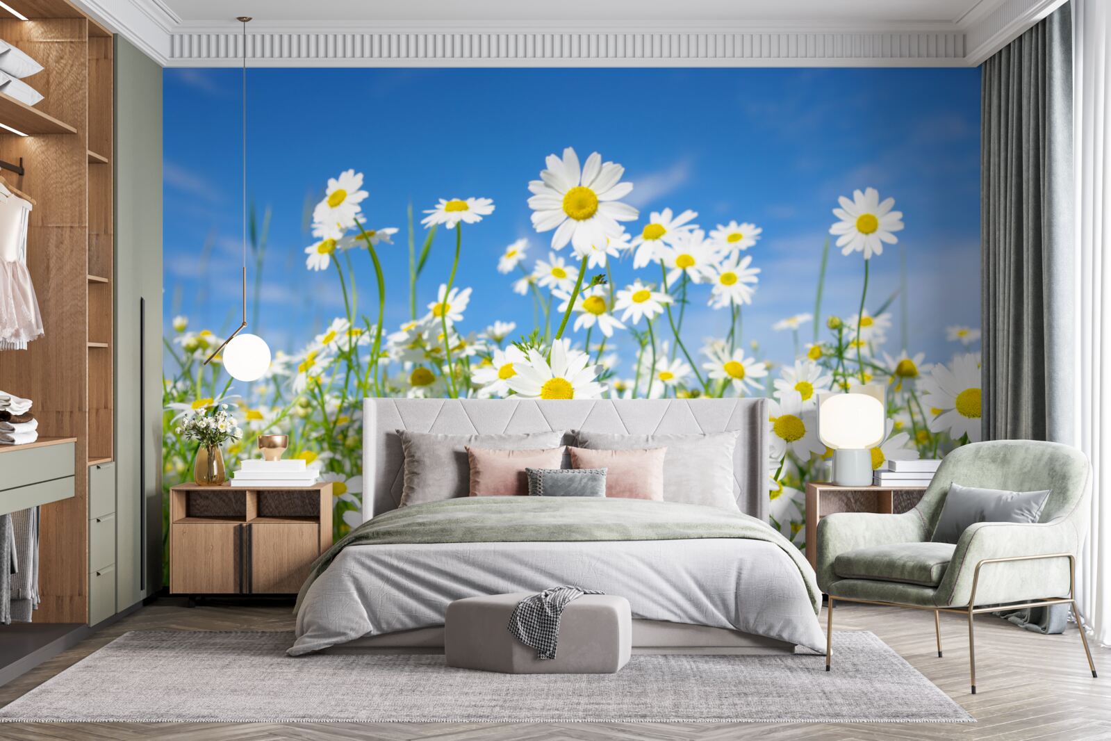 Фотошпалери ромашка на лузі в літній день