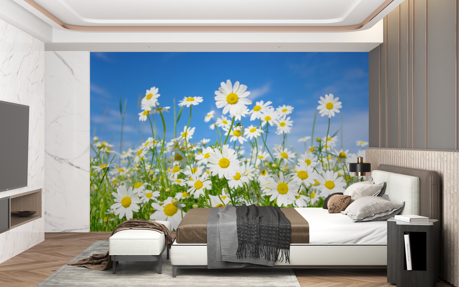 Фотошпалери ромашка на лузі в літній день
