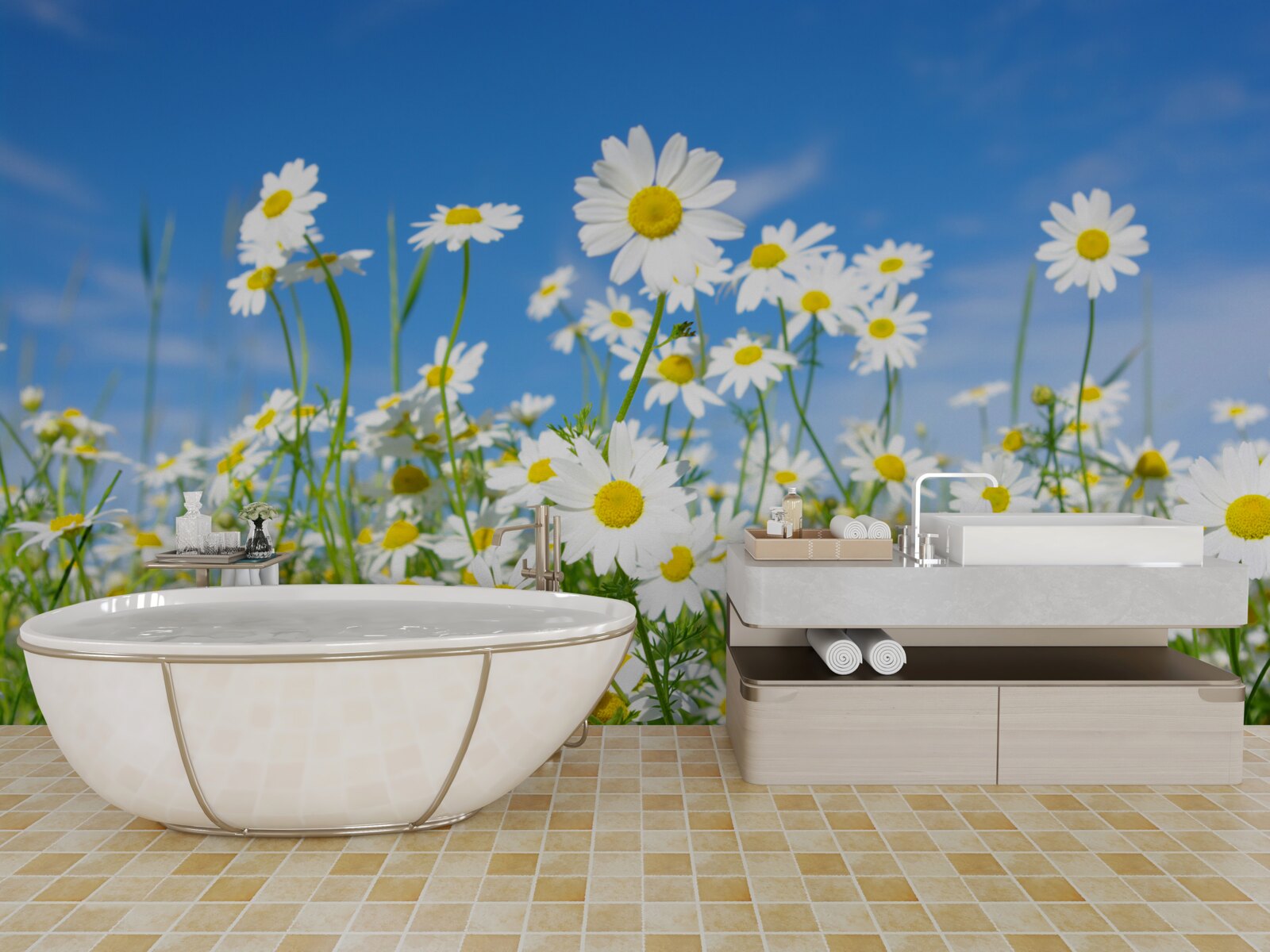 Фотошпалери ромашка на лузі в літній день