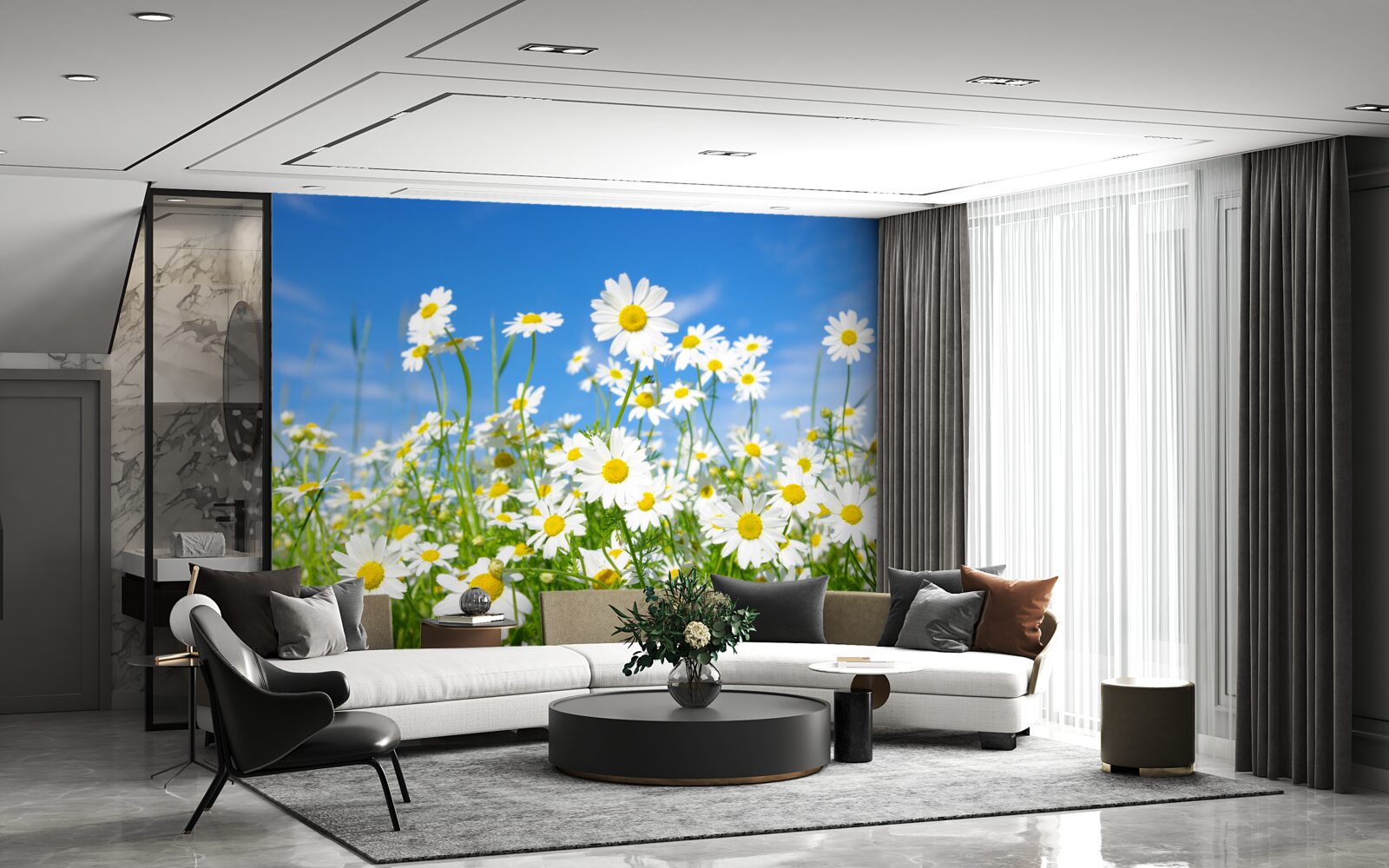 Фотошпалери ромашка на лузі в літній день