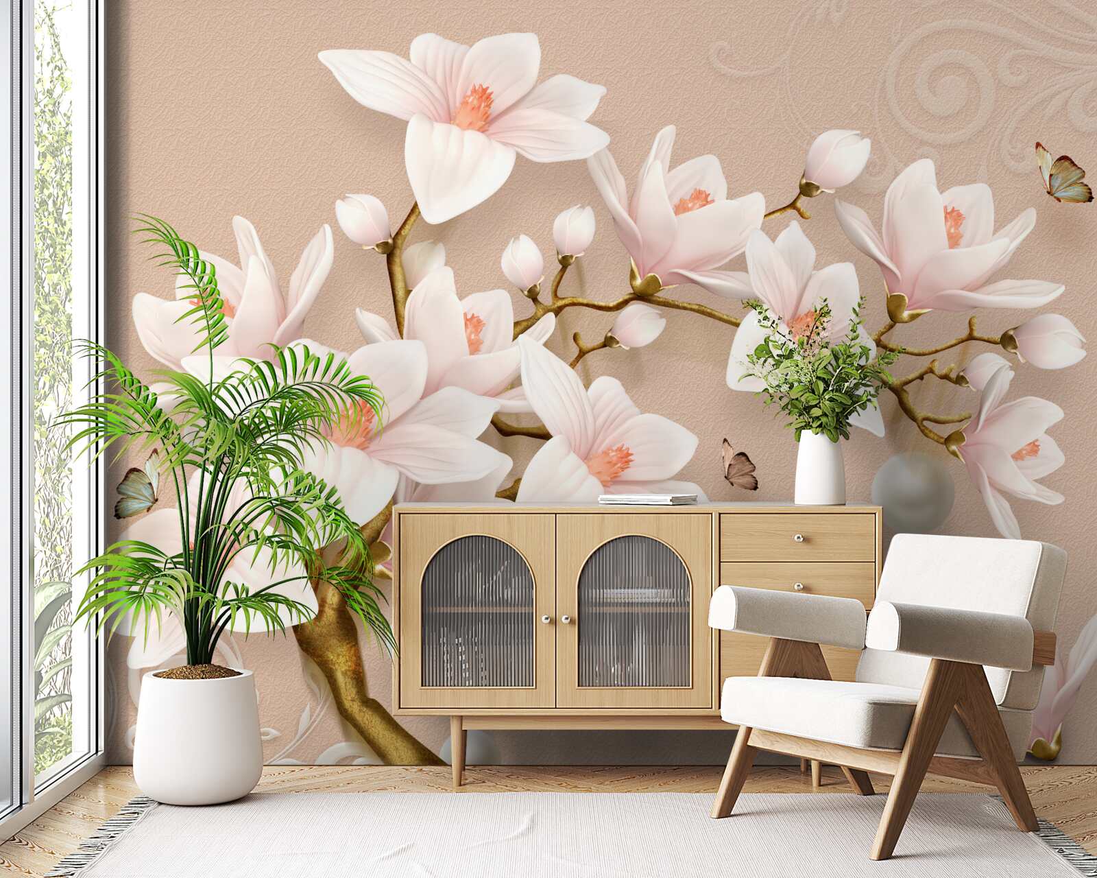 Фотошпалери м'які бутони на рожевій основі