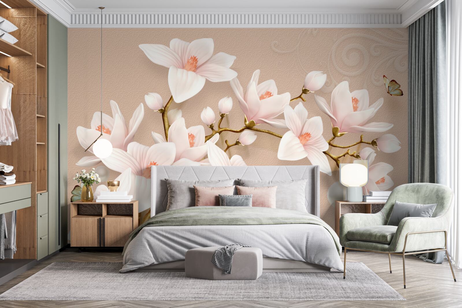 Фотошпалери м'які бутони на рожевій основі