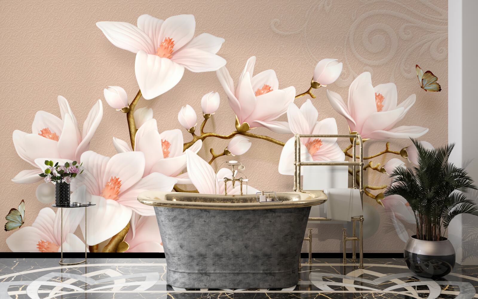 Фотошпалери м'які бутони на рожевій основі