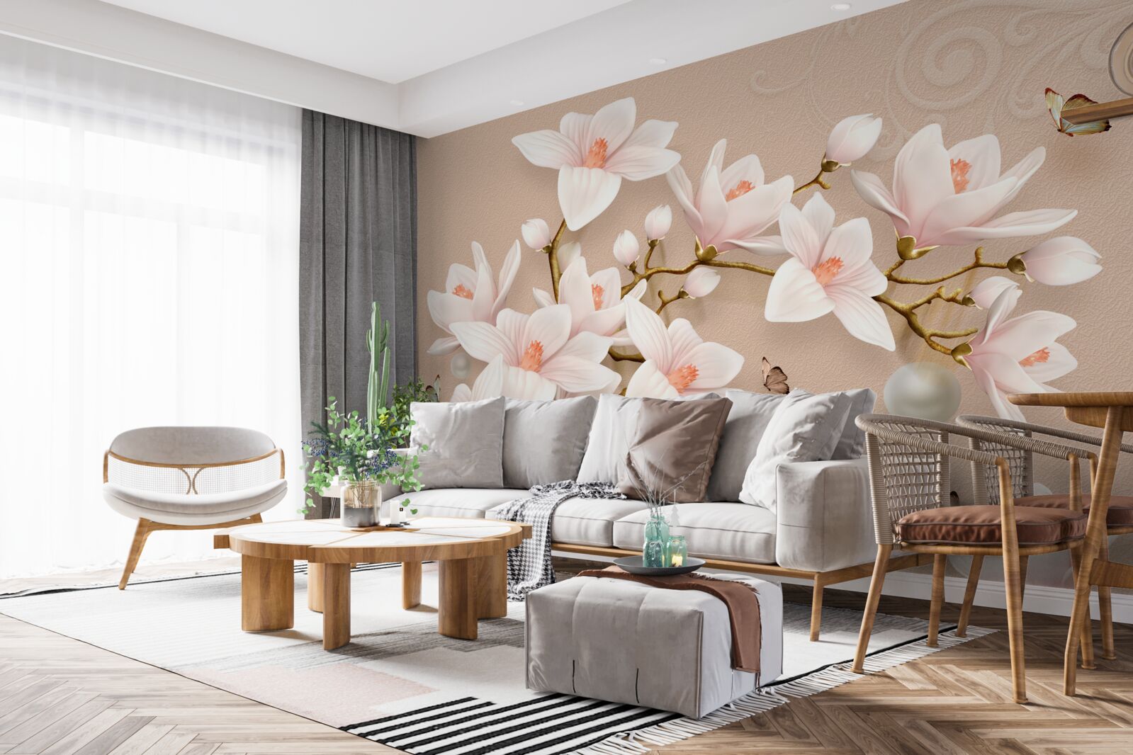 Фотошпалери м'які бутони на рожевій основі