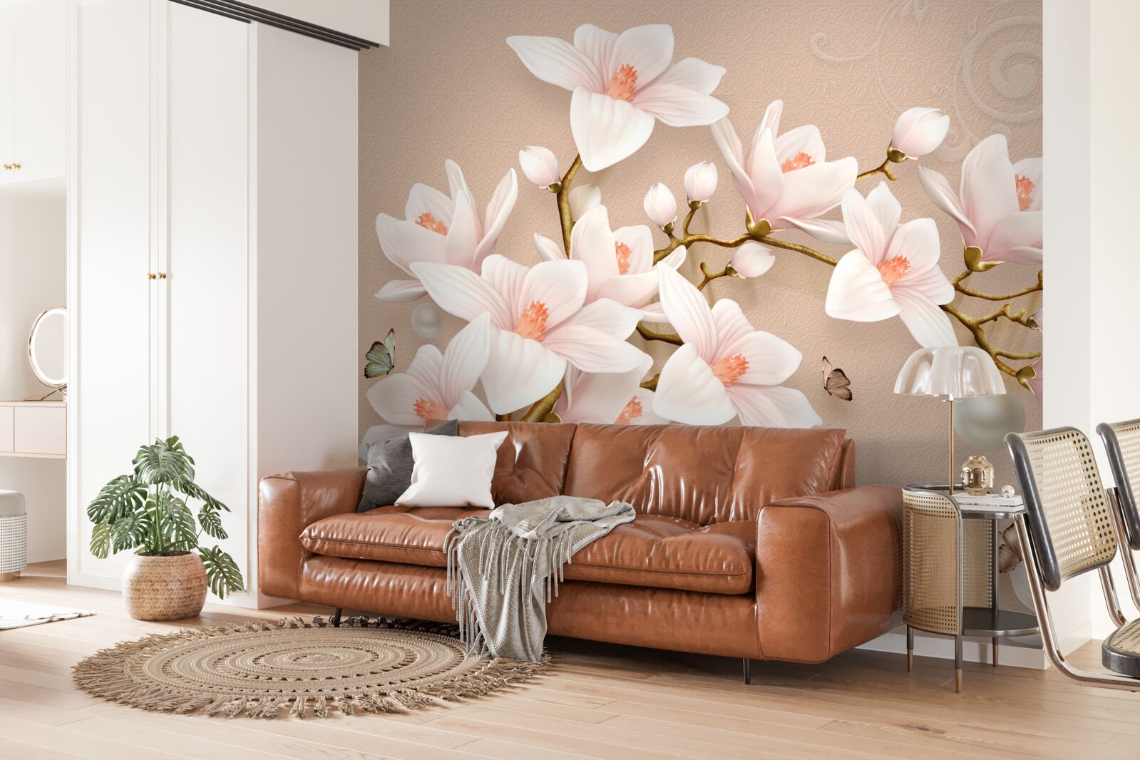 Фотошпалери м'які бутони на рожевій основі