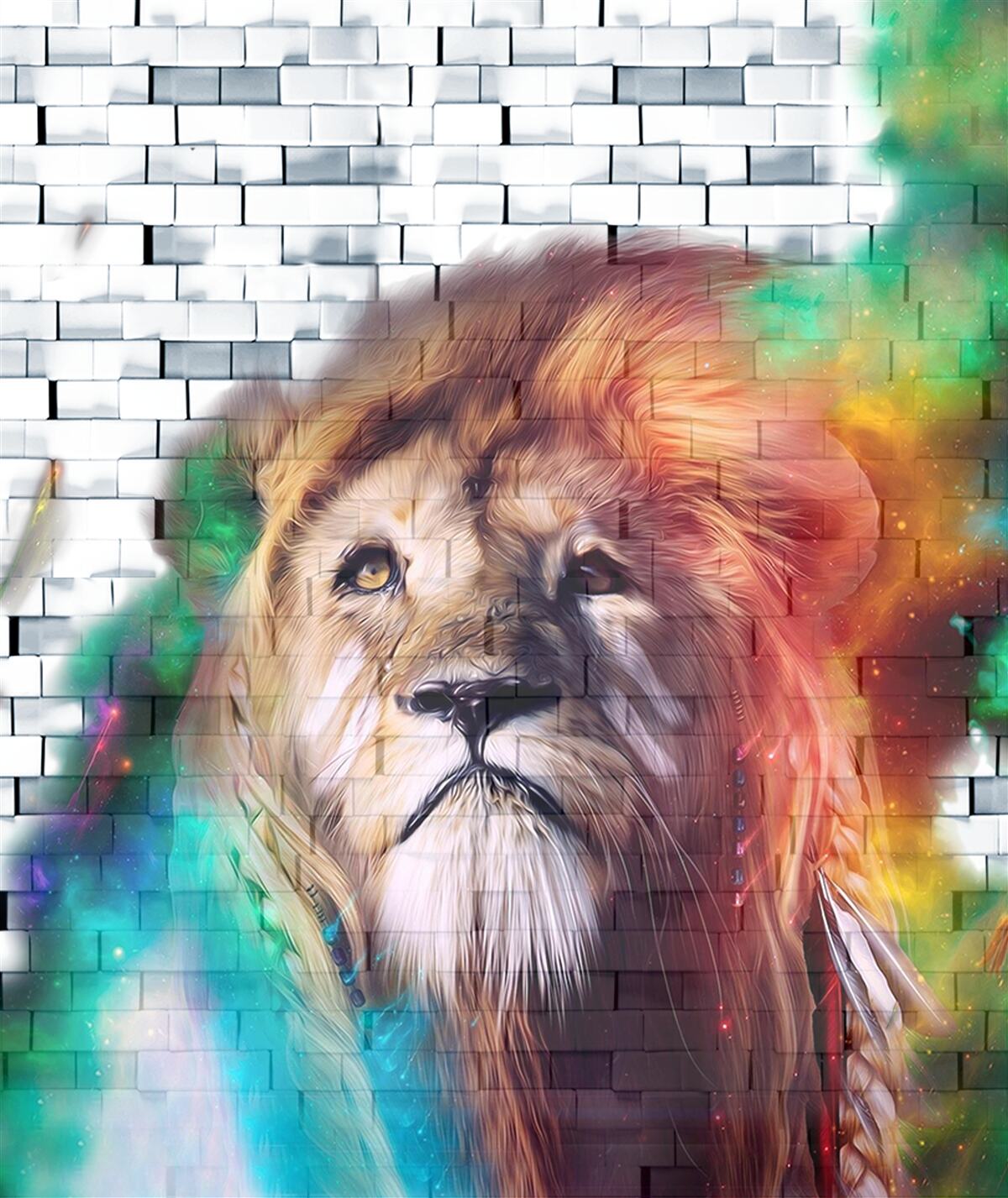 Фотошпалери цар звірів зображений у вигляді абстракції на білому тлі