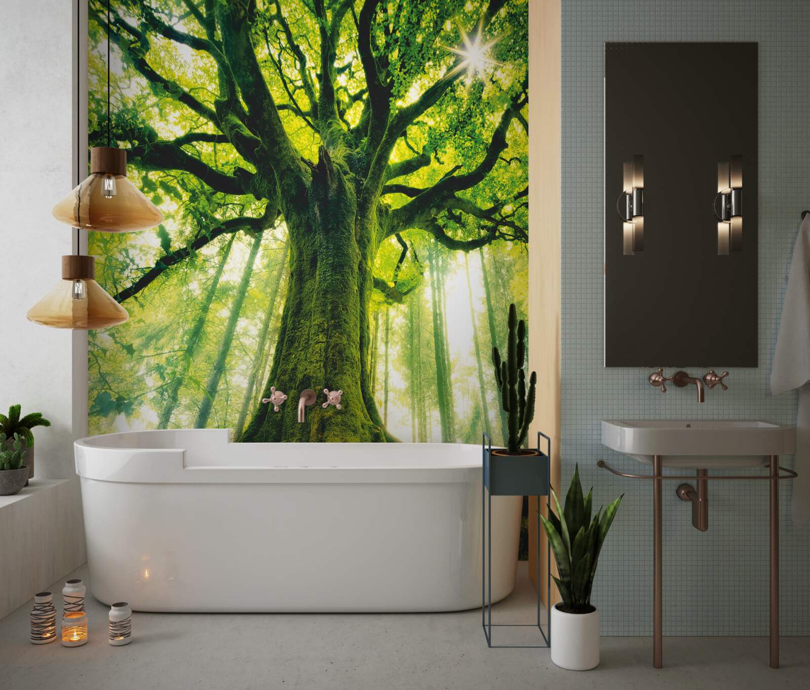 Фотошпалери дерево життя в ранковому лісі