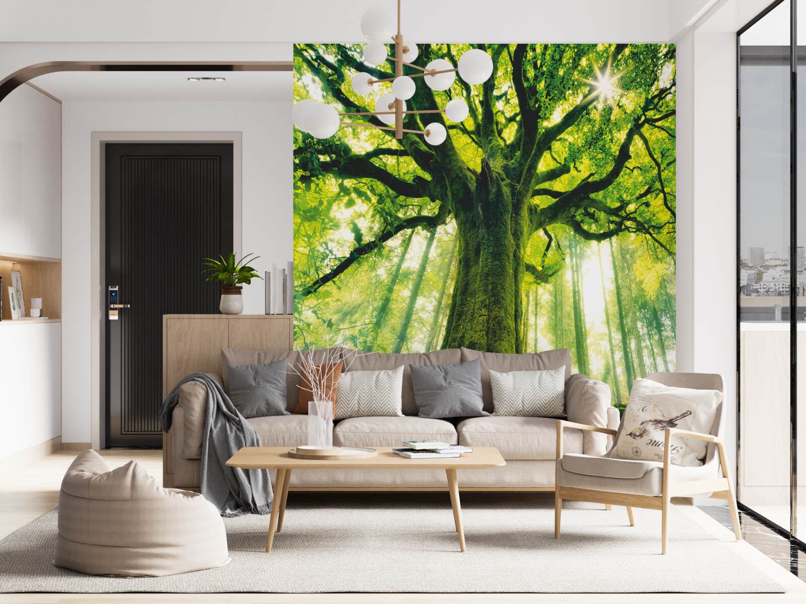 Фотошпалери дерево життя в ранковому лісі