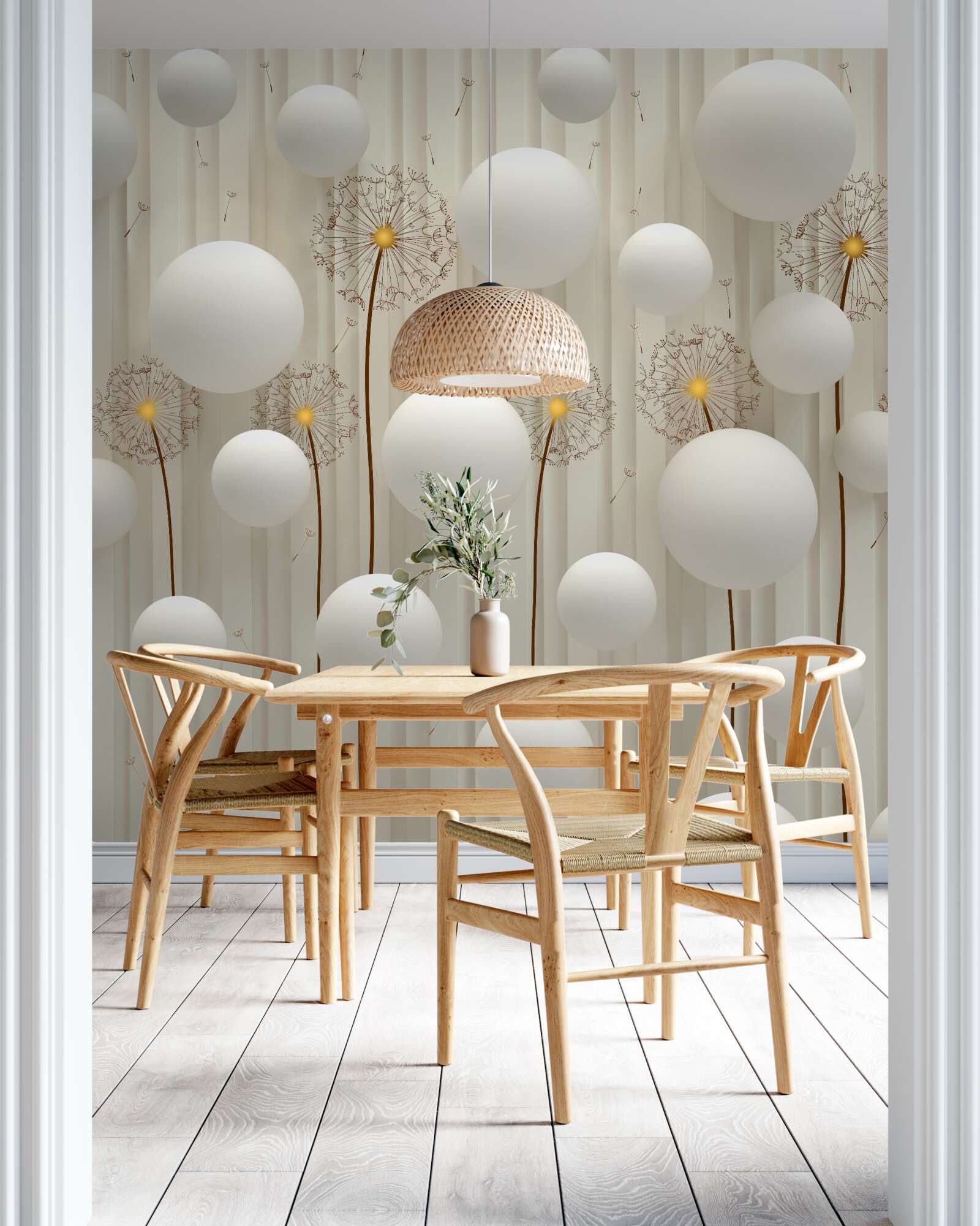 Фотошпалери кульбаба та білі кульки, що злітають у небо