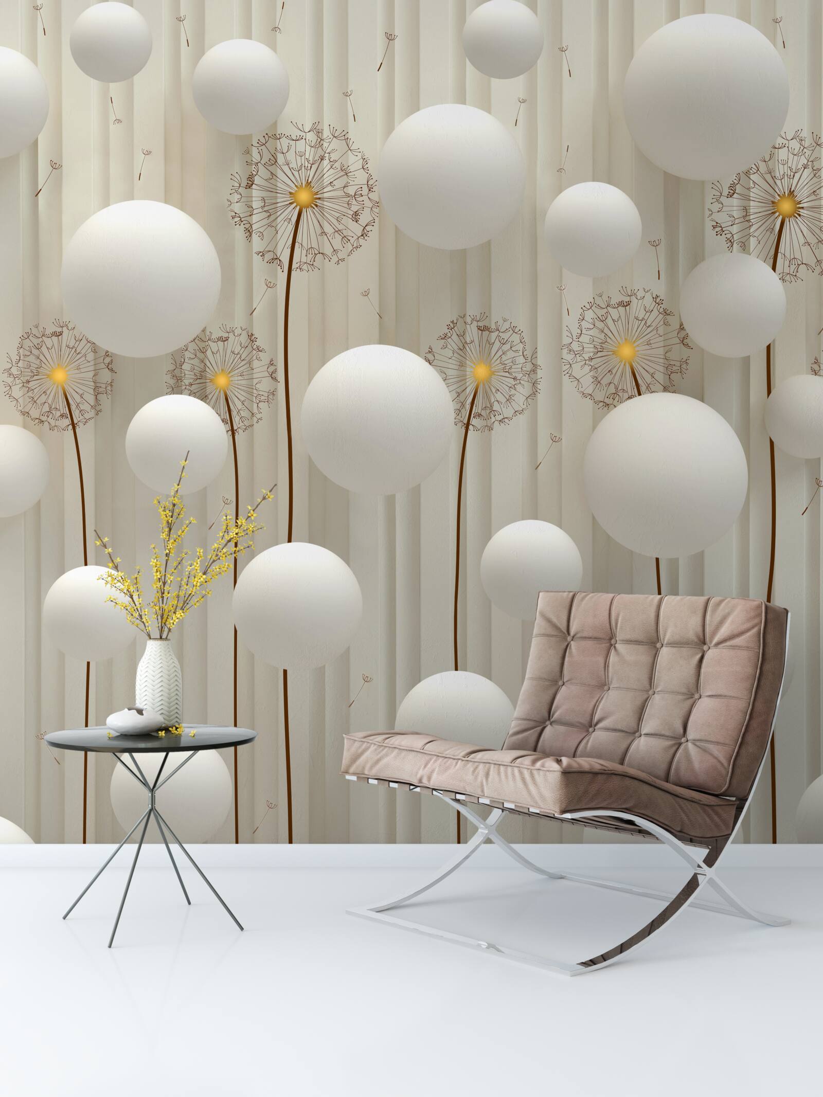 Фотошпалери кульбаба та білі кульки, що злітають у небо