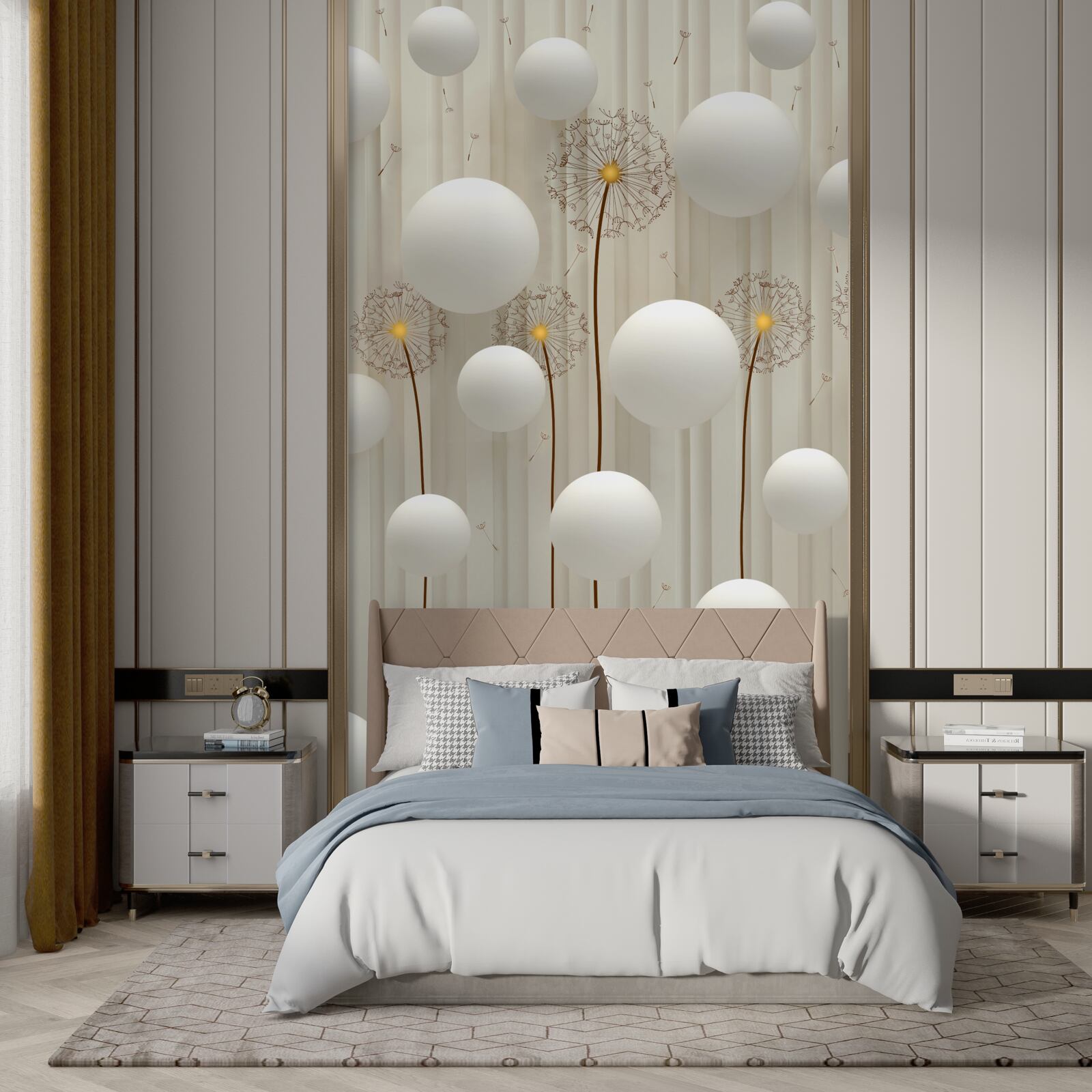 Фотошпалери кульбаба та білі кульки, що злітають у небо