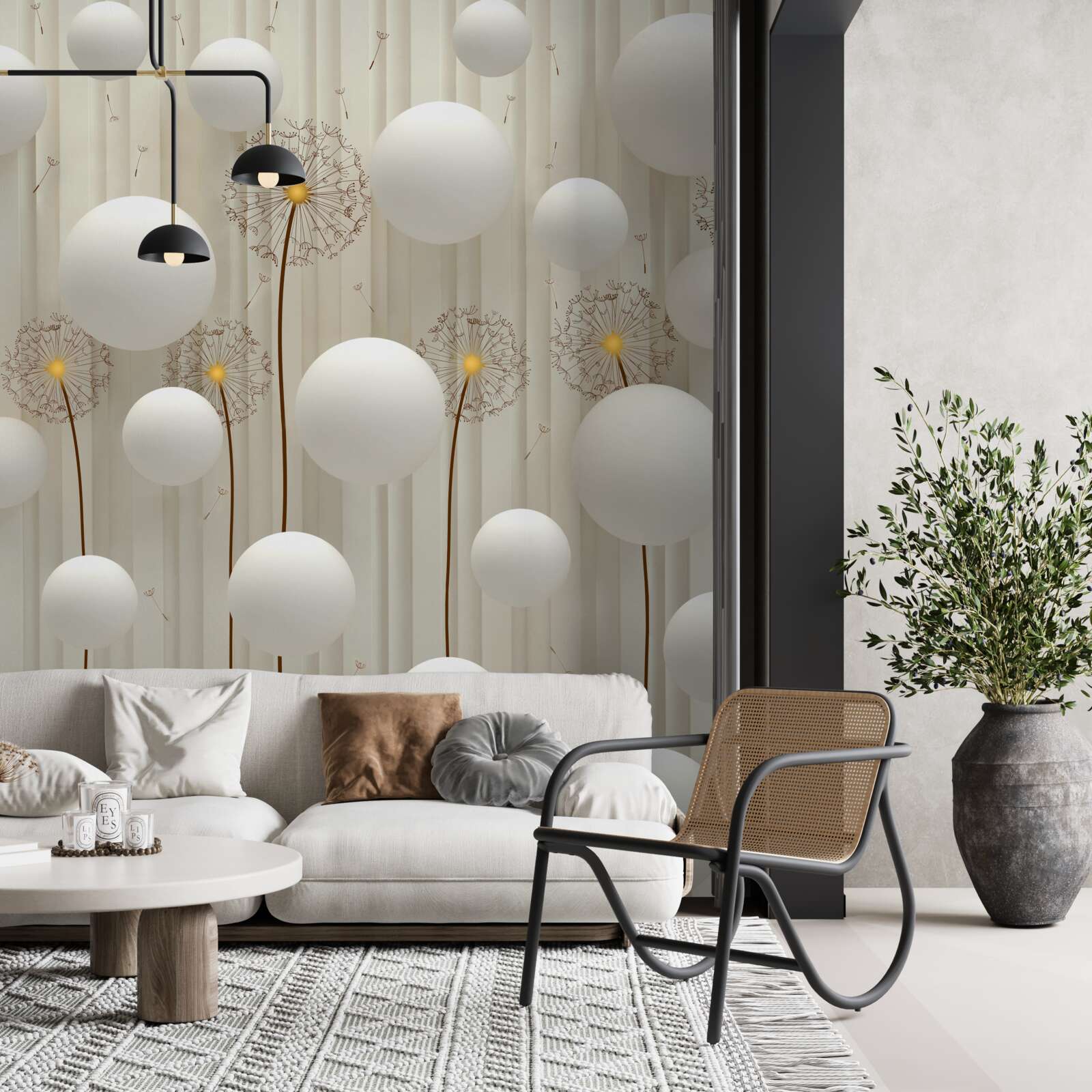 Фотошпалери кульбаба та білі кульки, що злітають у небо