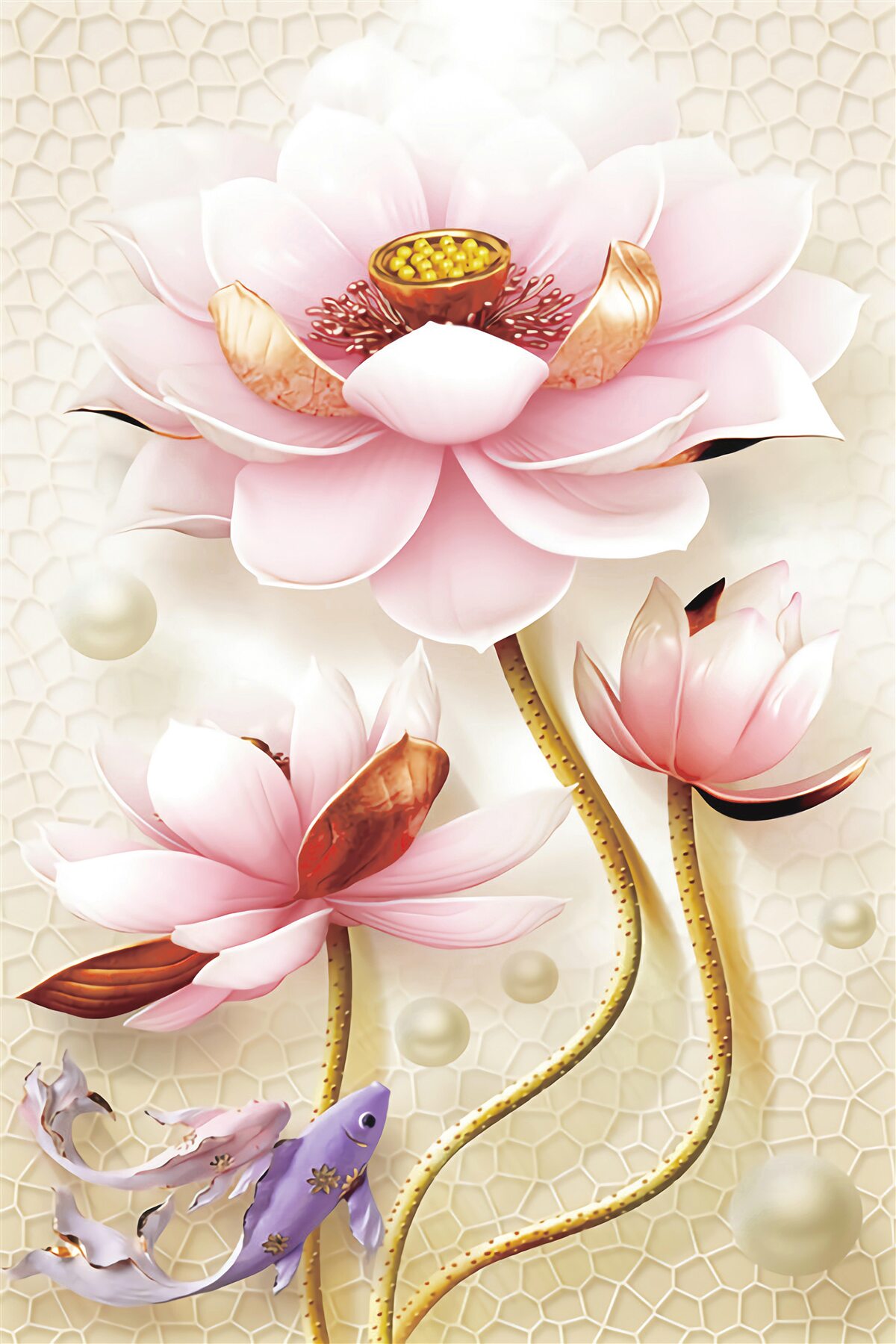 Фотошпалери дві рибки біля лотосів