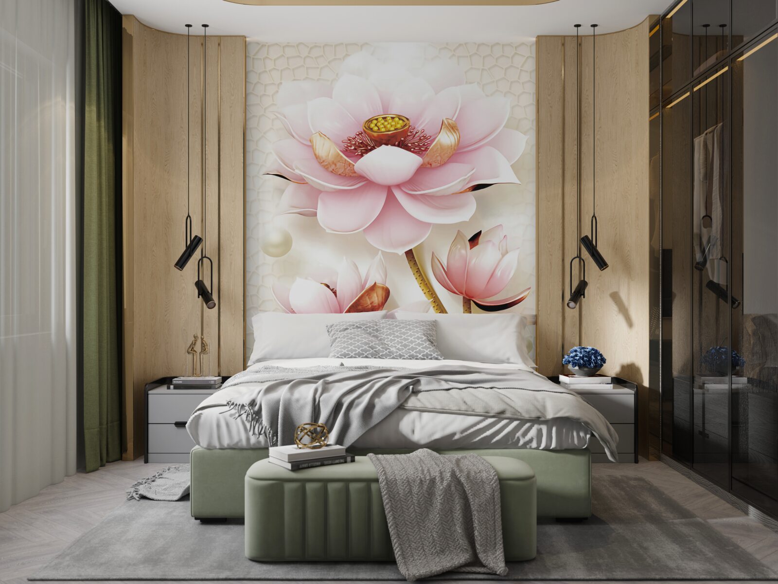 Фотошпалери дві рибки біля лотосів