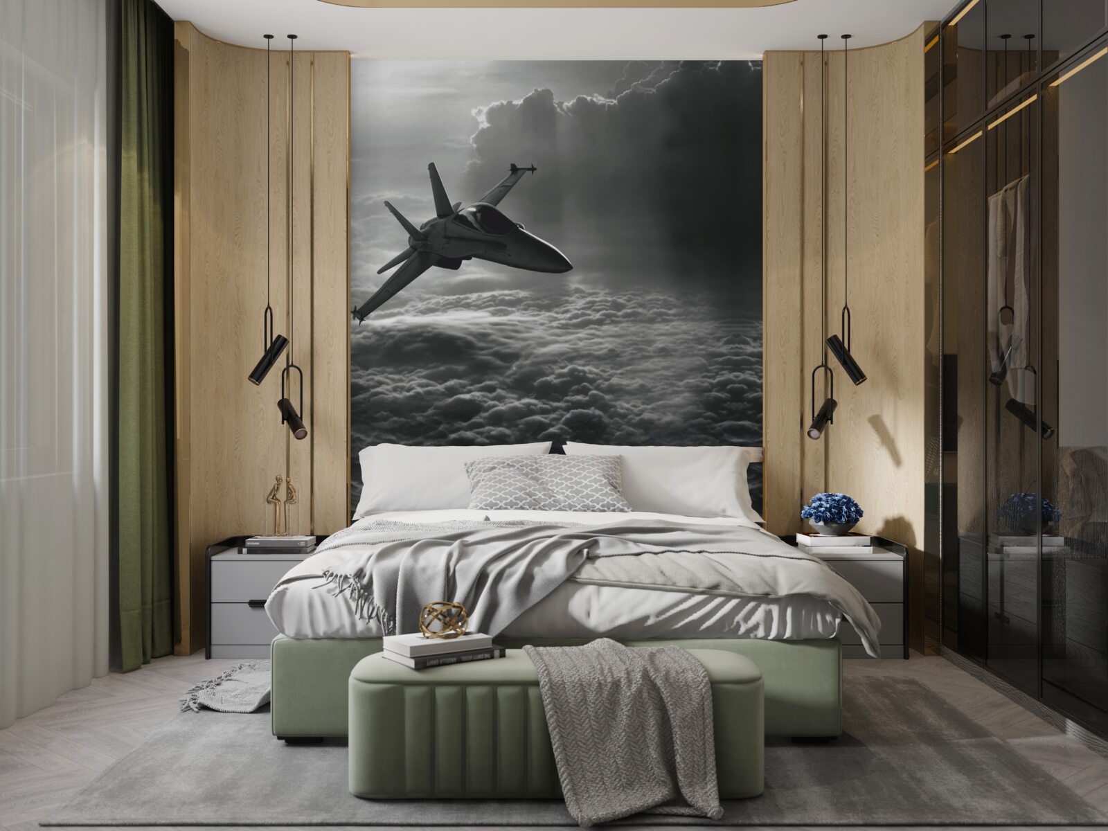 Фотошпалери винищувач серед хмар