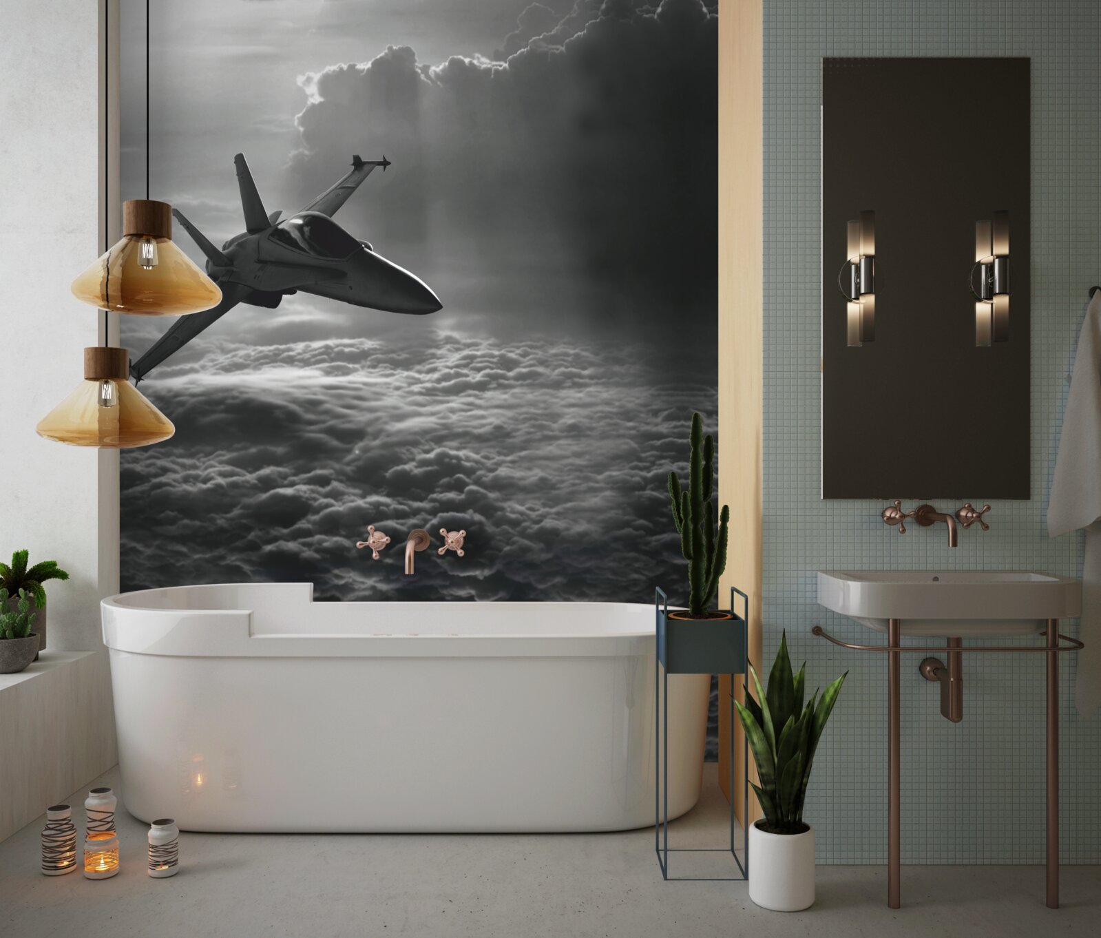 Фотошпалери винищувач серед хмар