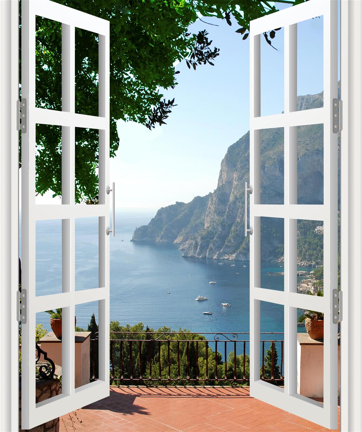 Фотошпалери балкон з видом на мальовничу місцевість